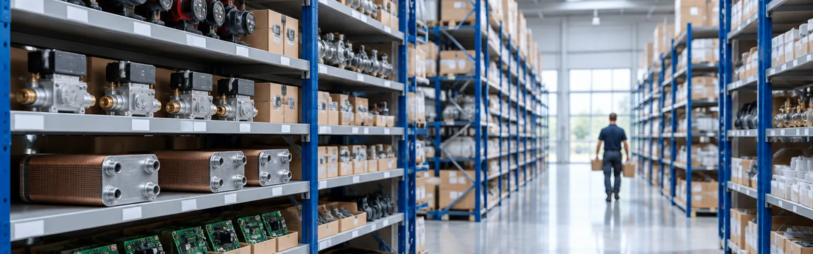Magazijn met originele cv- en installatie-onderdelen