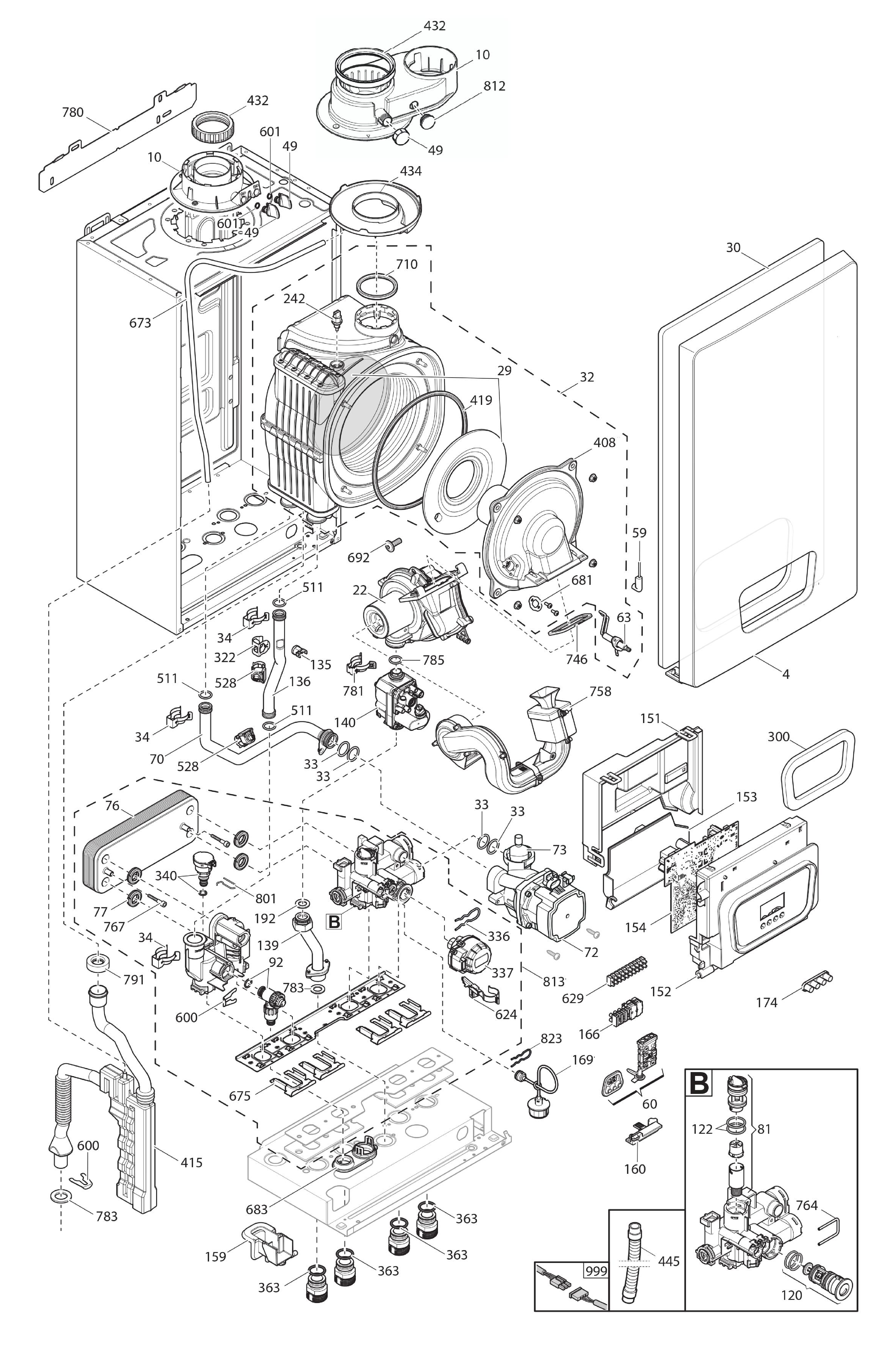 Remeha Avanta Ace 24C CW3 exploded tekening