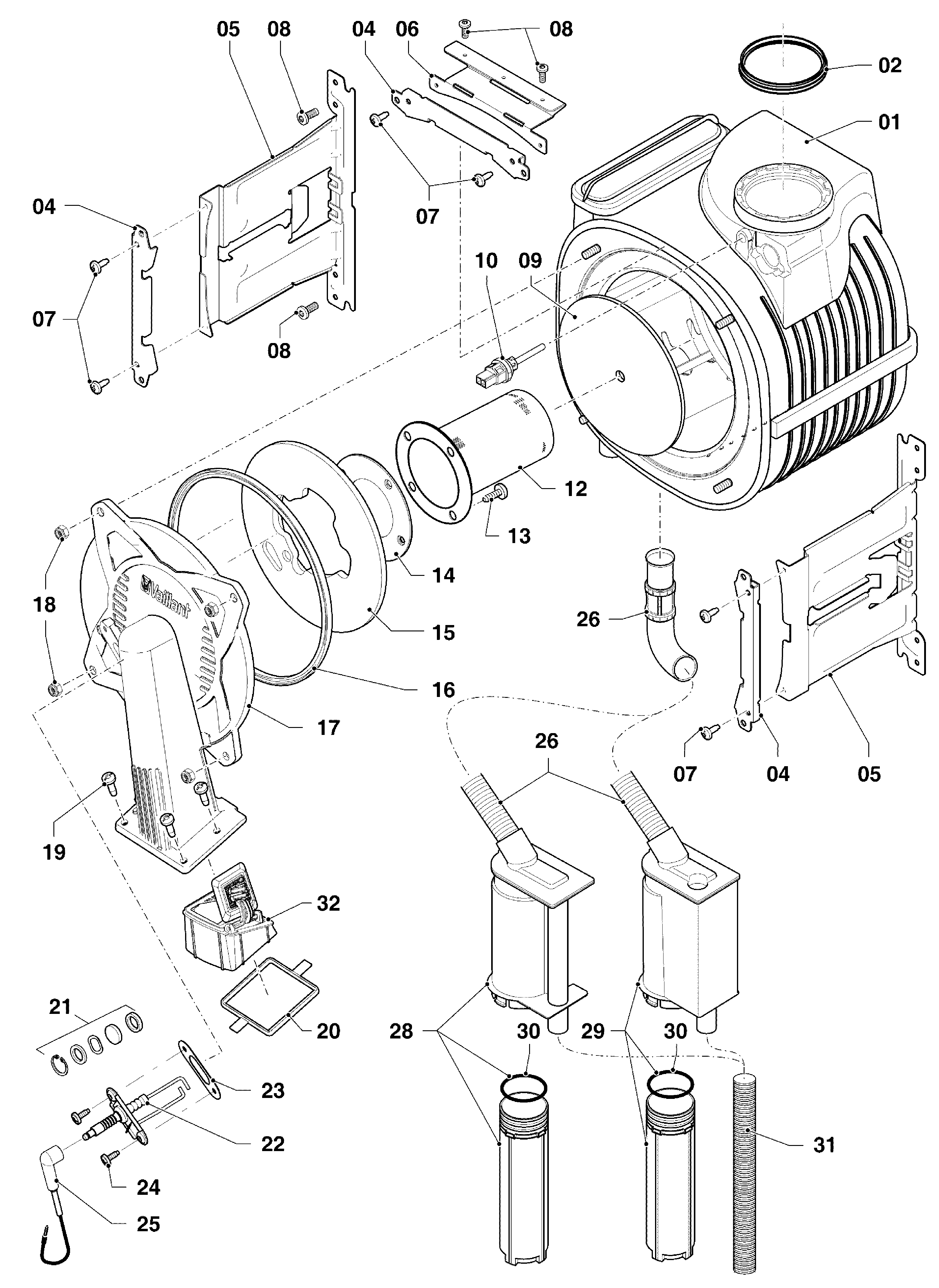 Vaillant ecoTEC classic VHR 23-28/5-3 EXP R2 exploded tekening