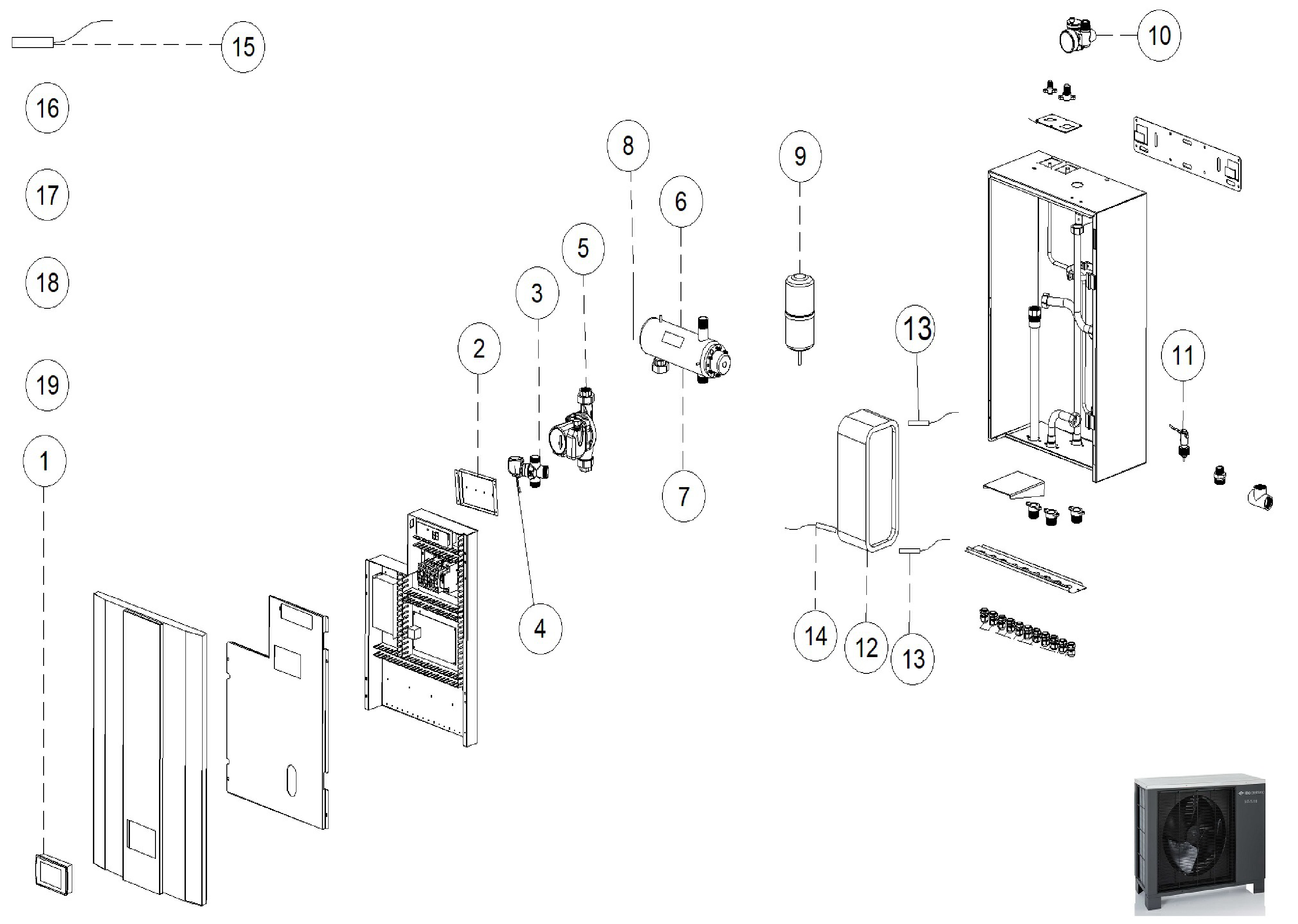 Itho Daalderop HP-S 110 binnendeel exploded tekening