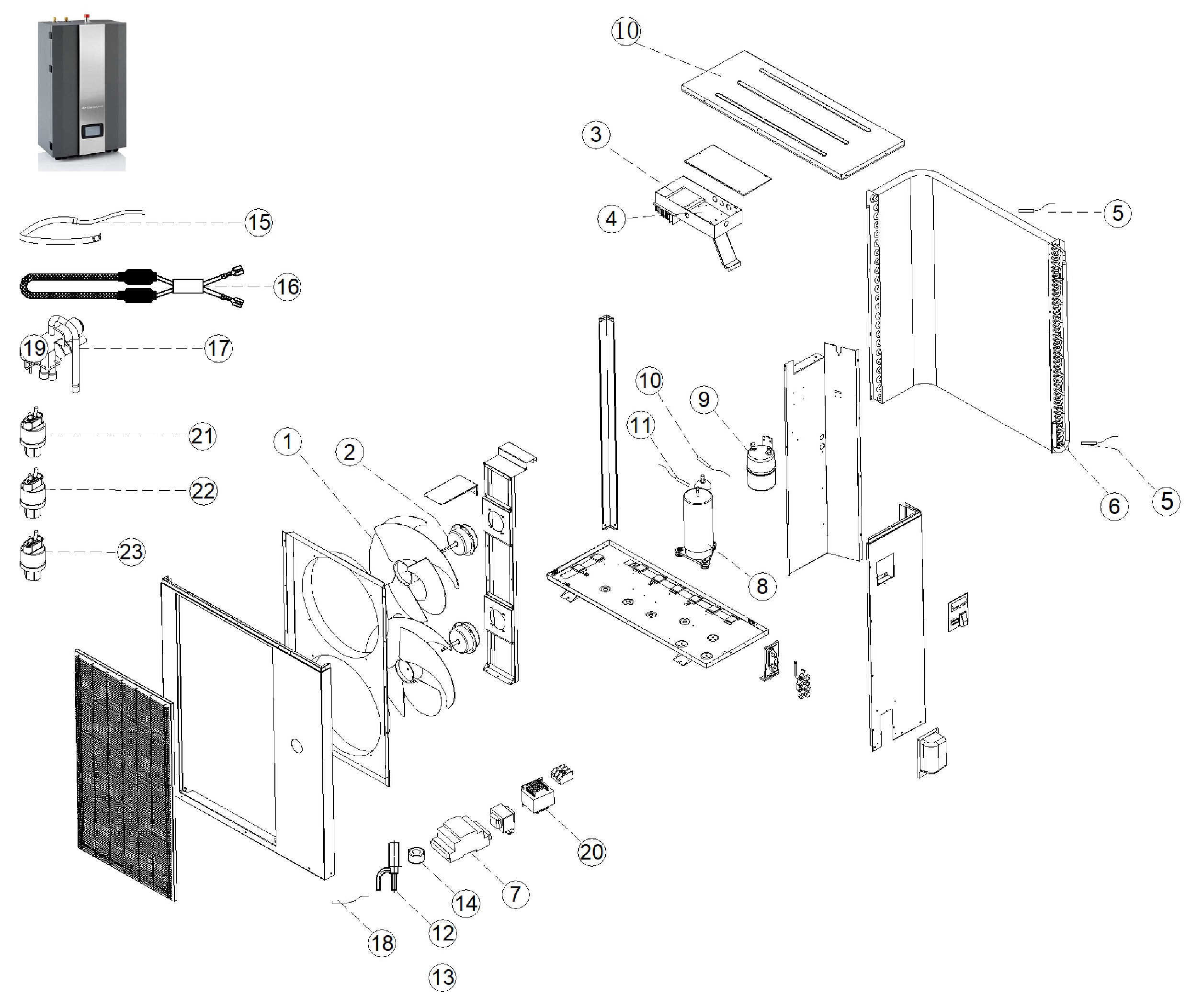 Itho Daalderop HP-S 130 buitendeel exploded tekening