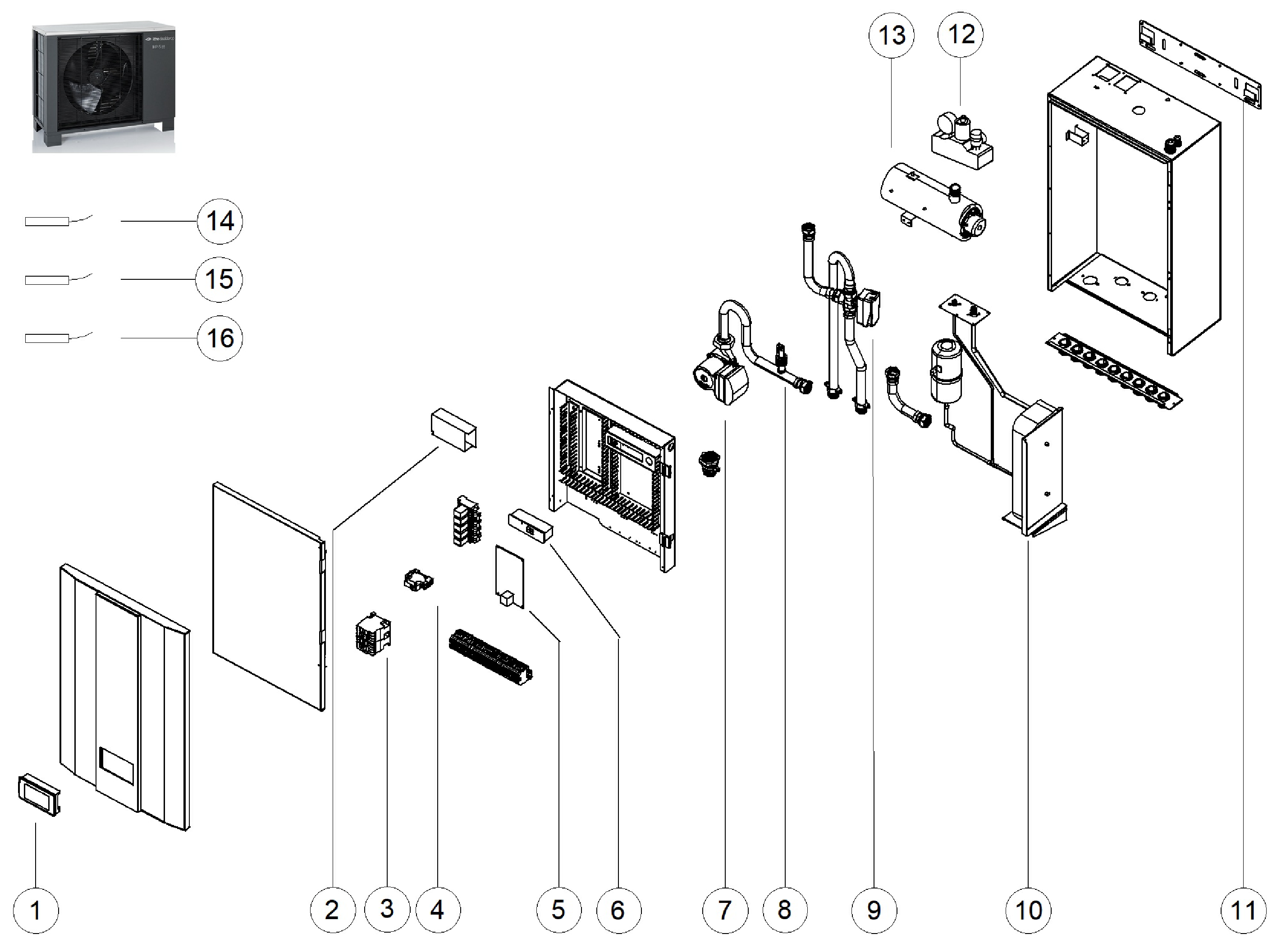 Itho Daalderop HP-S 55 binnendeel exploded tekening