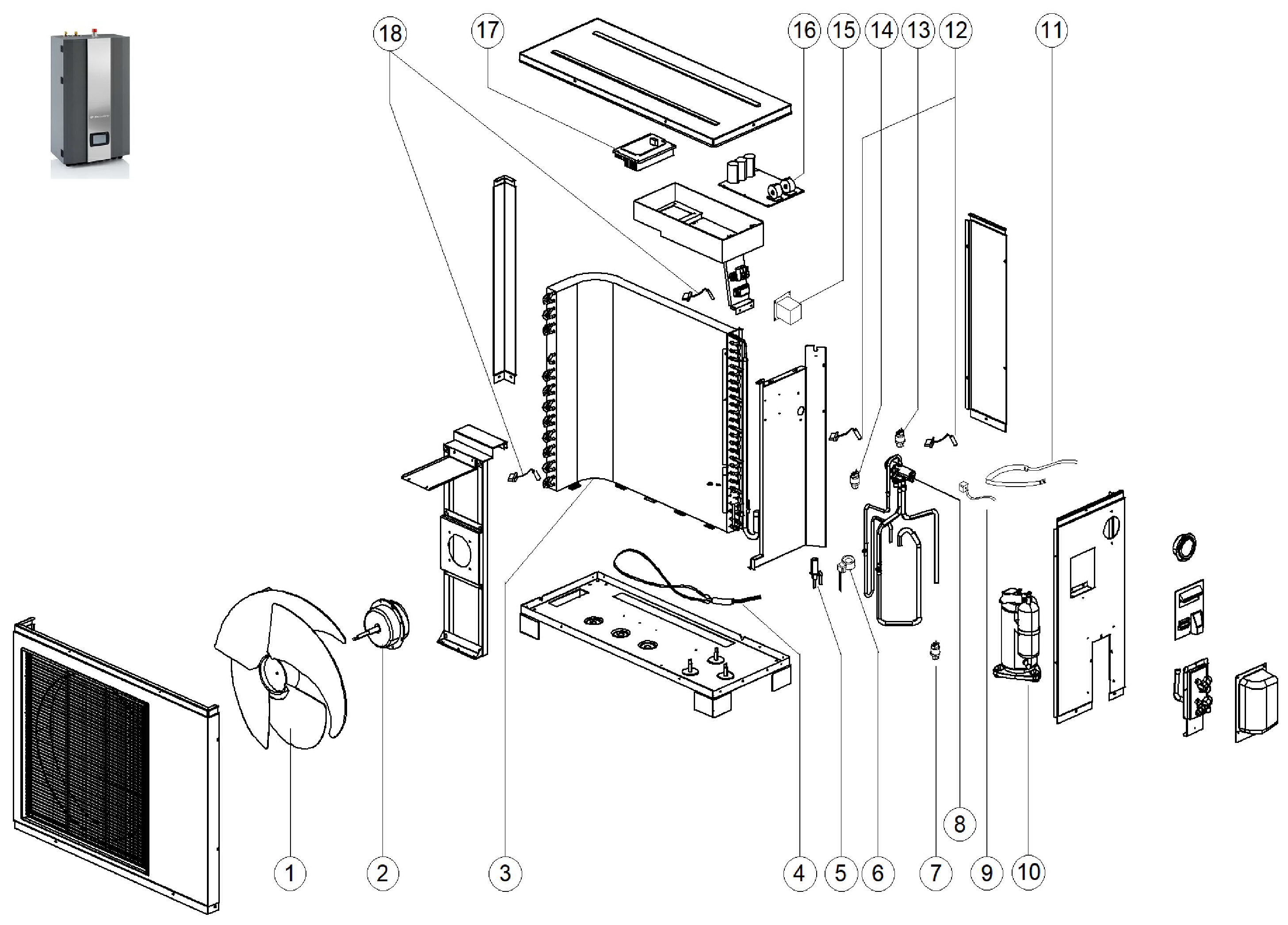 Itho Daalderop HP-S 55 buitendeel exploded tekening