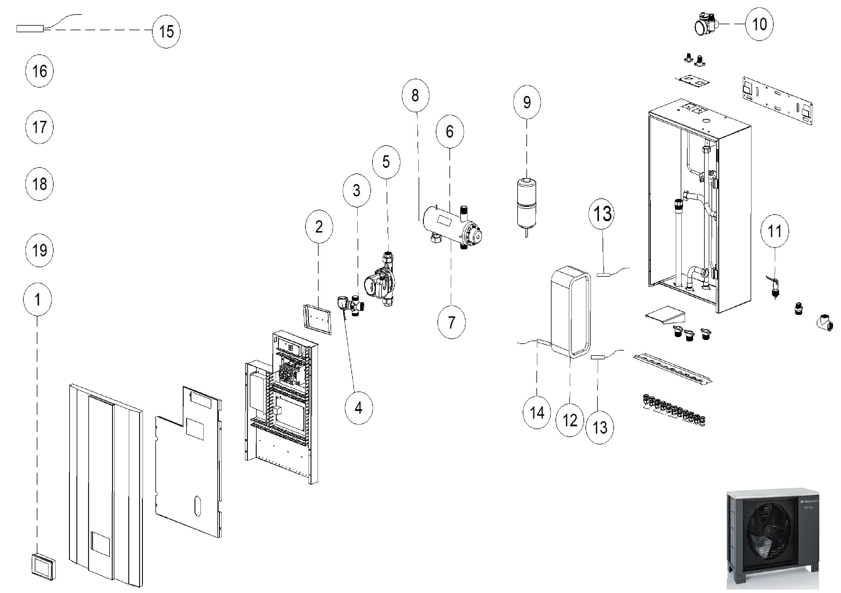 Itho Daalderop HP-S 95 binnendeel exploded tekening