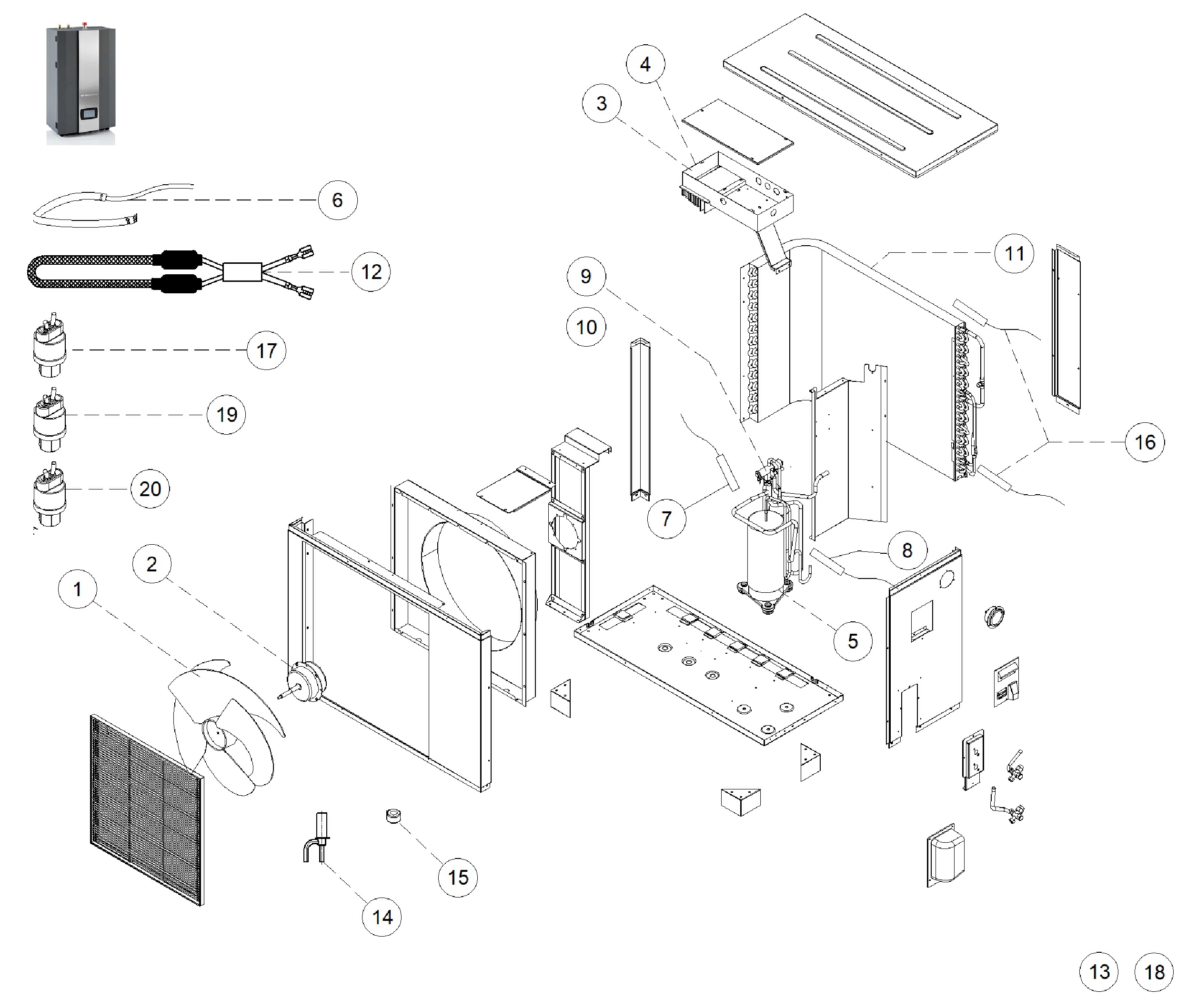 Itho Daalderop HP-S 95 buitendeel exploded tekening