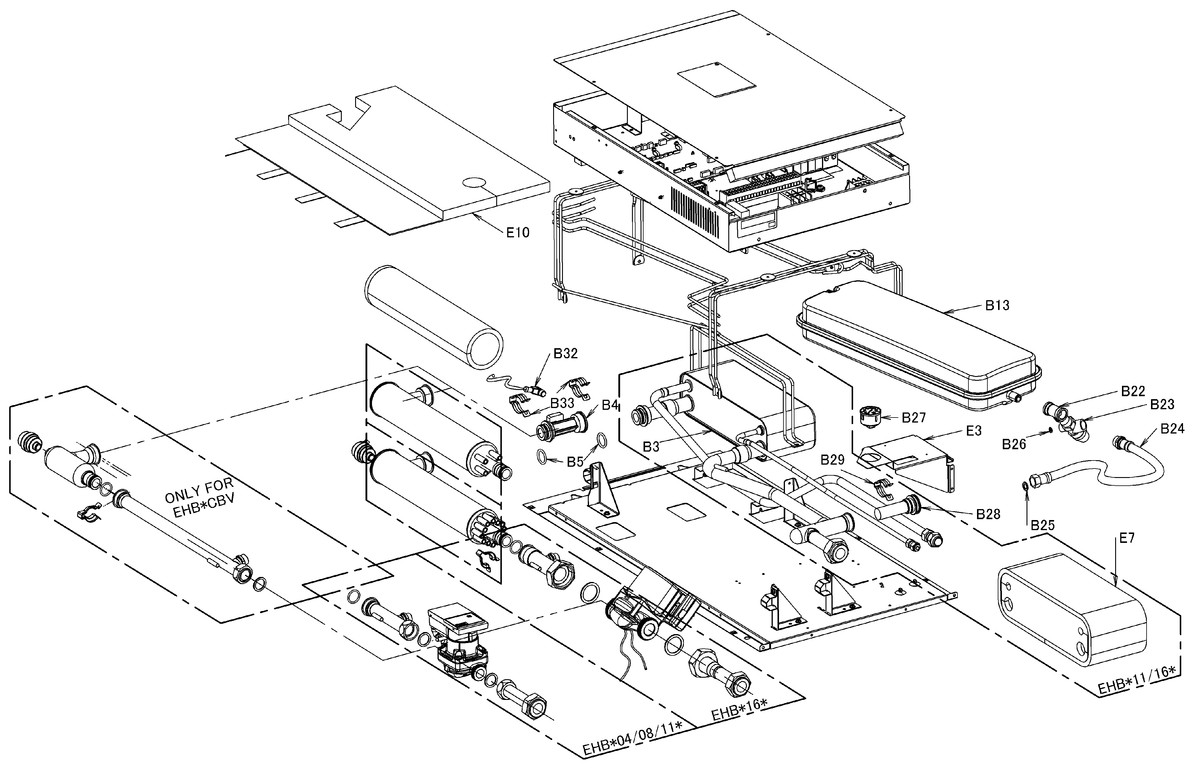 Daikin EHBH08CB9W | LT binnendeel 8kW 400V exploded tekening