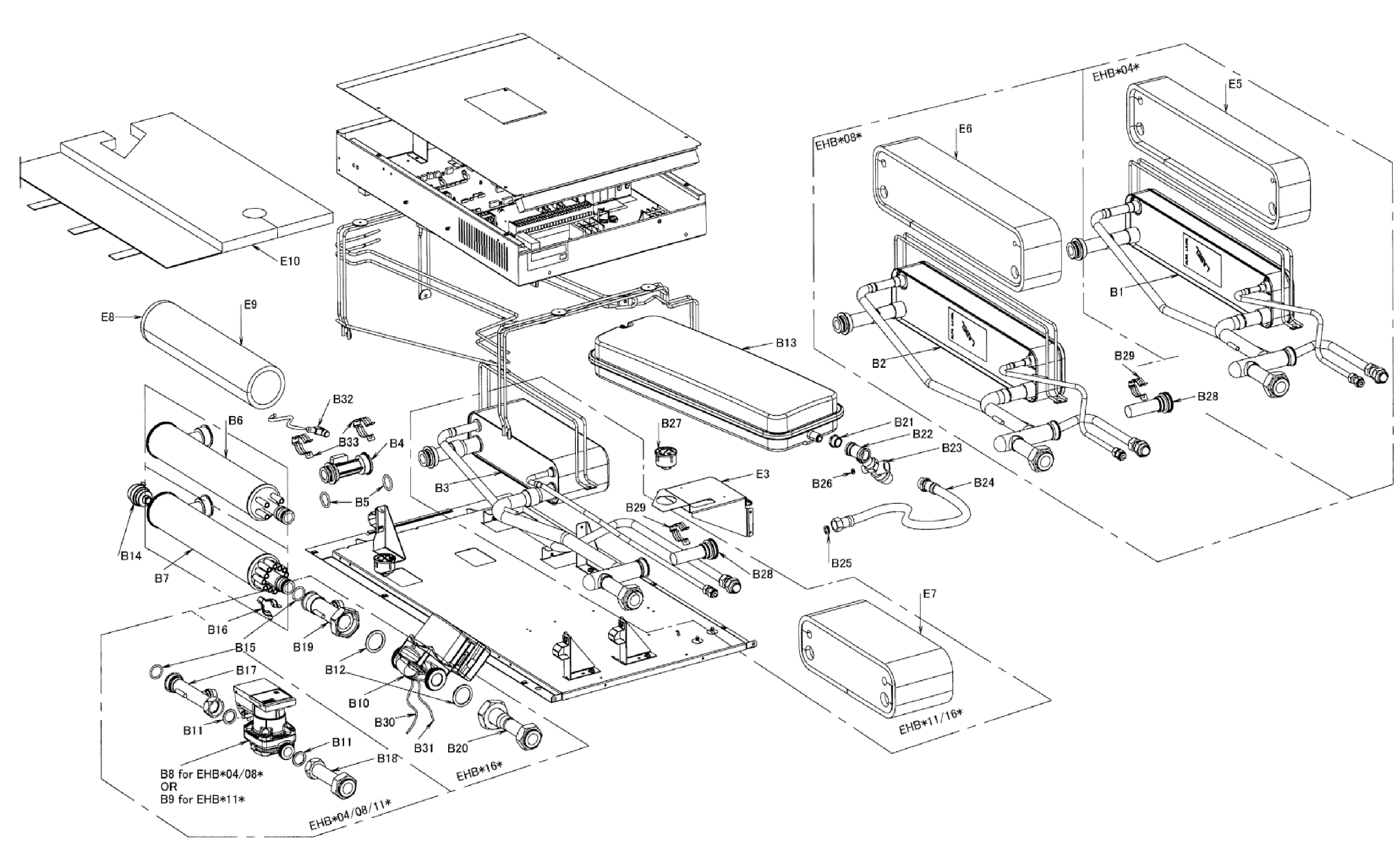 Daikin EHBH11CB3V | wandmodel 11kW exploded tekening