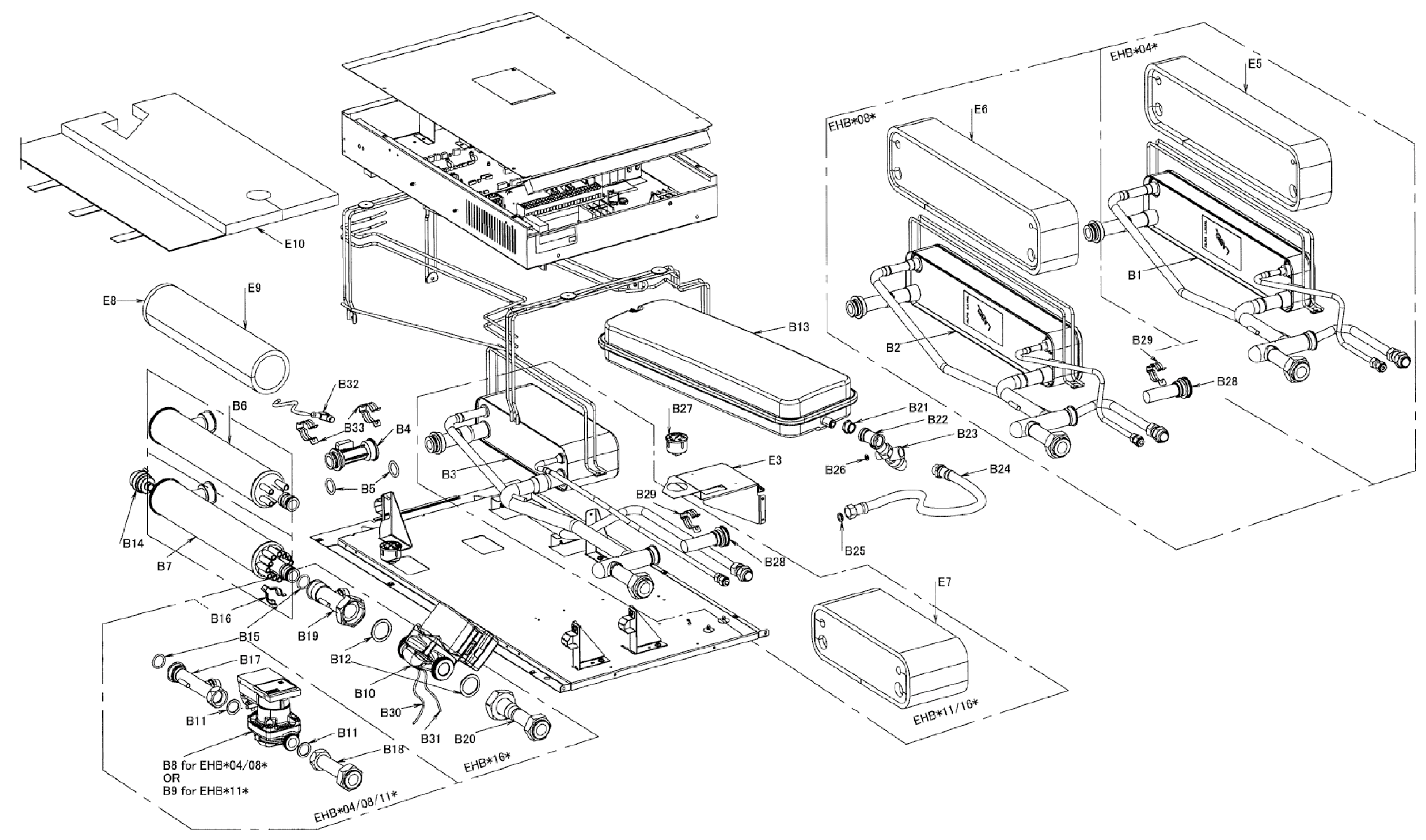 Daikin EHBX08CB3V | wandmodel 8kW exploded tekening
