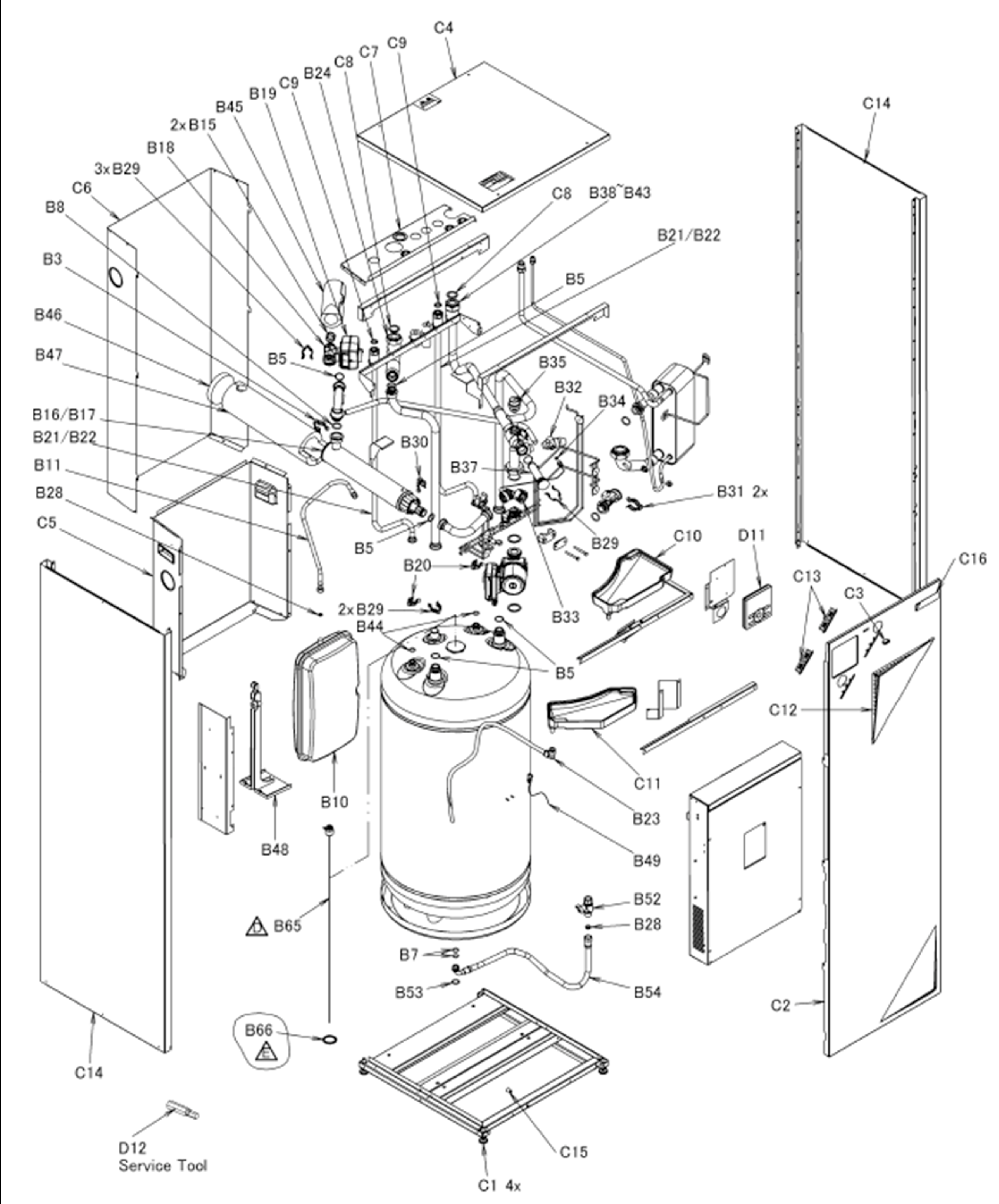 Daikin EHVX08S18CB3V | vloermodel 8kW exploded tekening