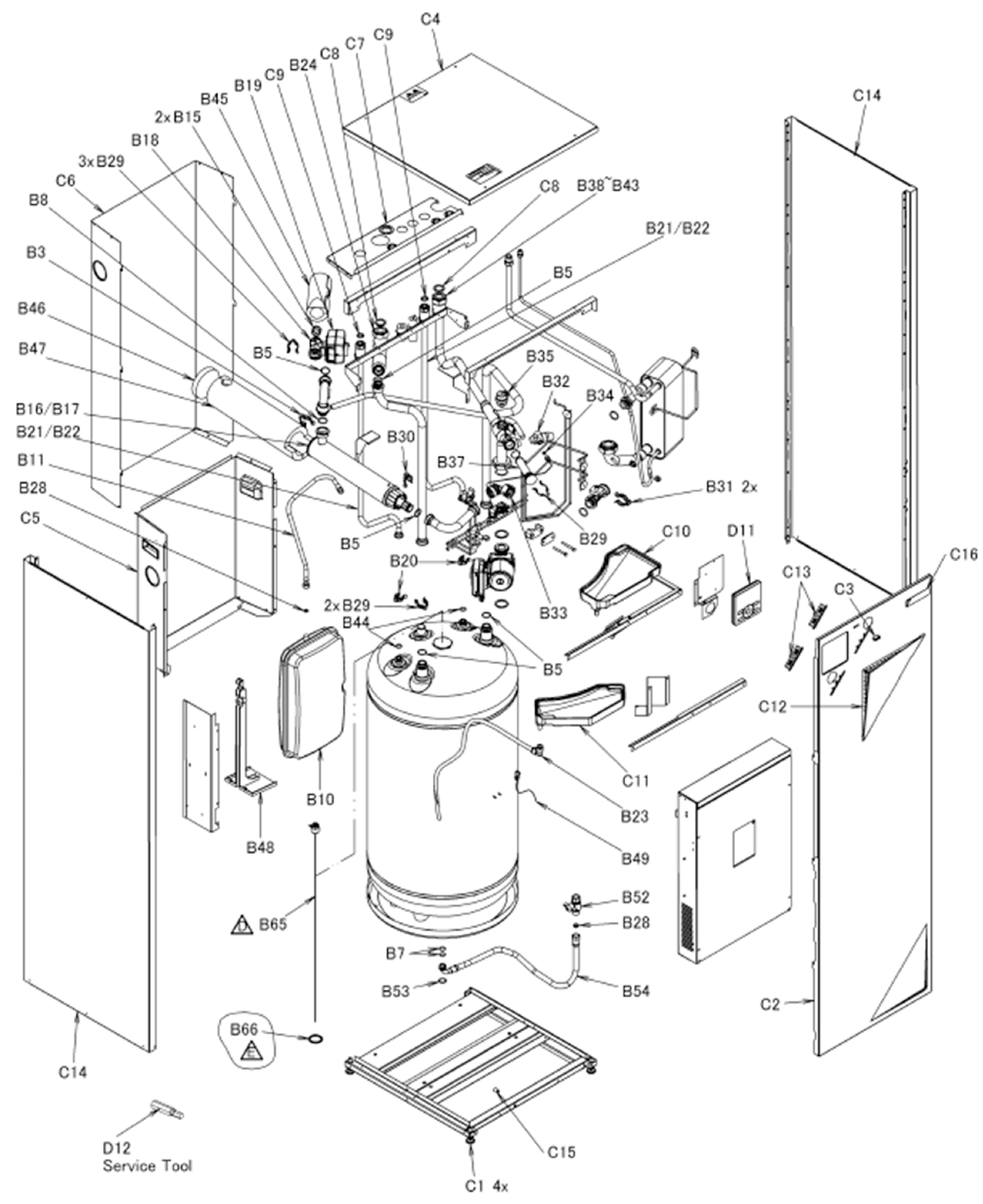 Daikin EHVX08S26CB9W | vloermodel 8kW exploded tekening