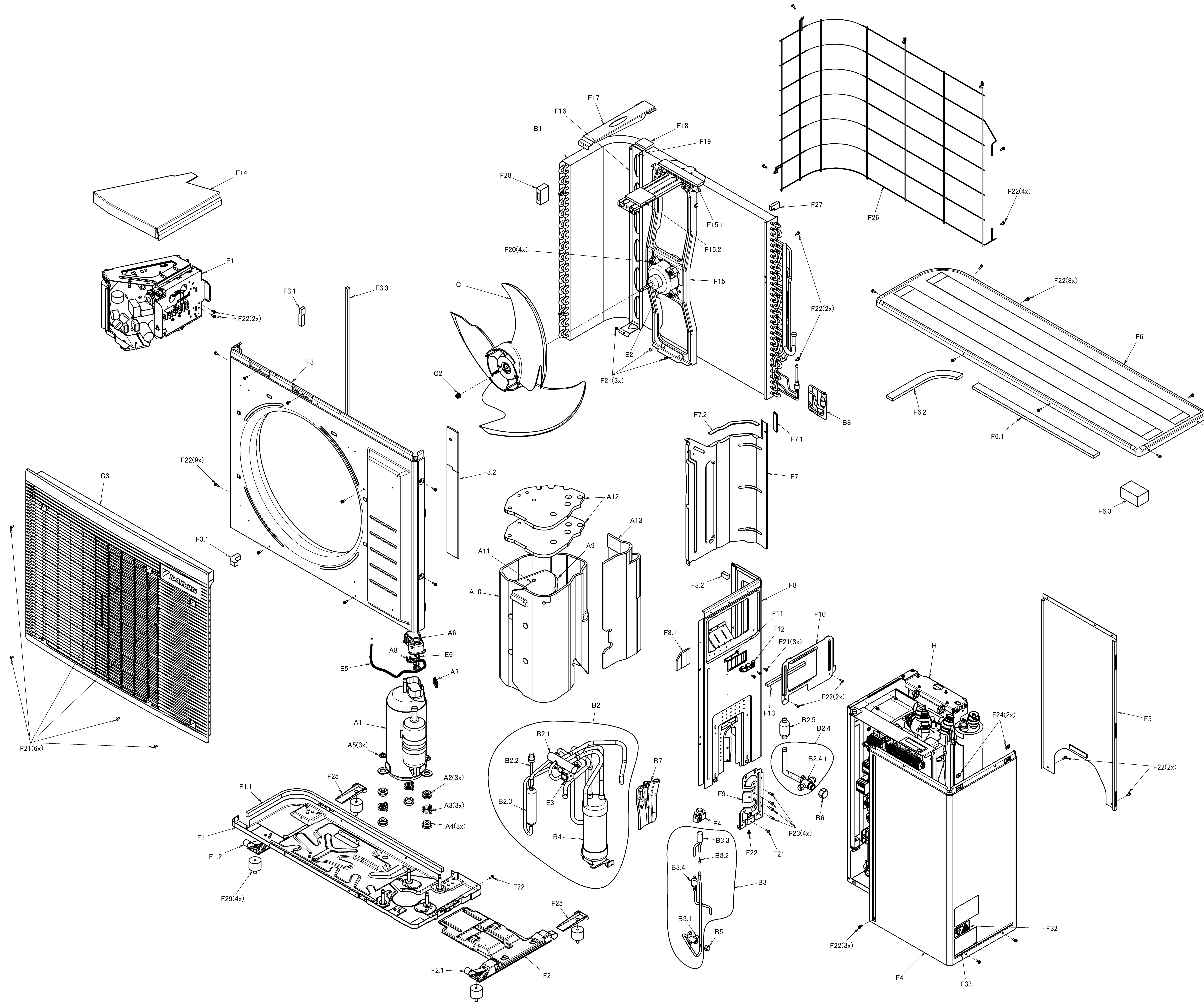 Daikin 3 M - EDLA06E3V3 | buitendeel 6kW exploded tekening