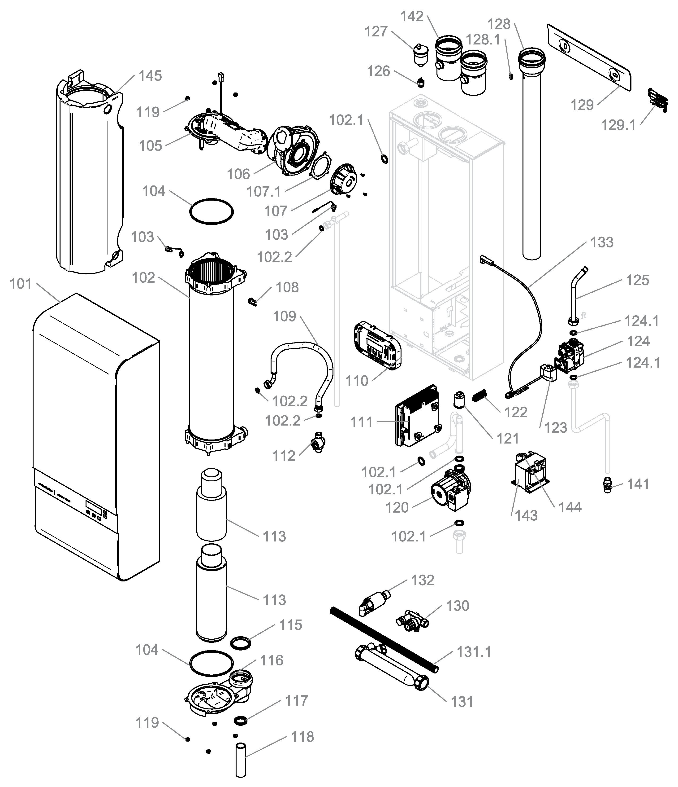 Itho Daalderop Cube One 24/35 16L (07.36.50.850.2) exploded tekening