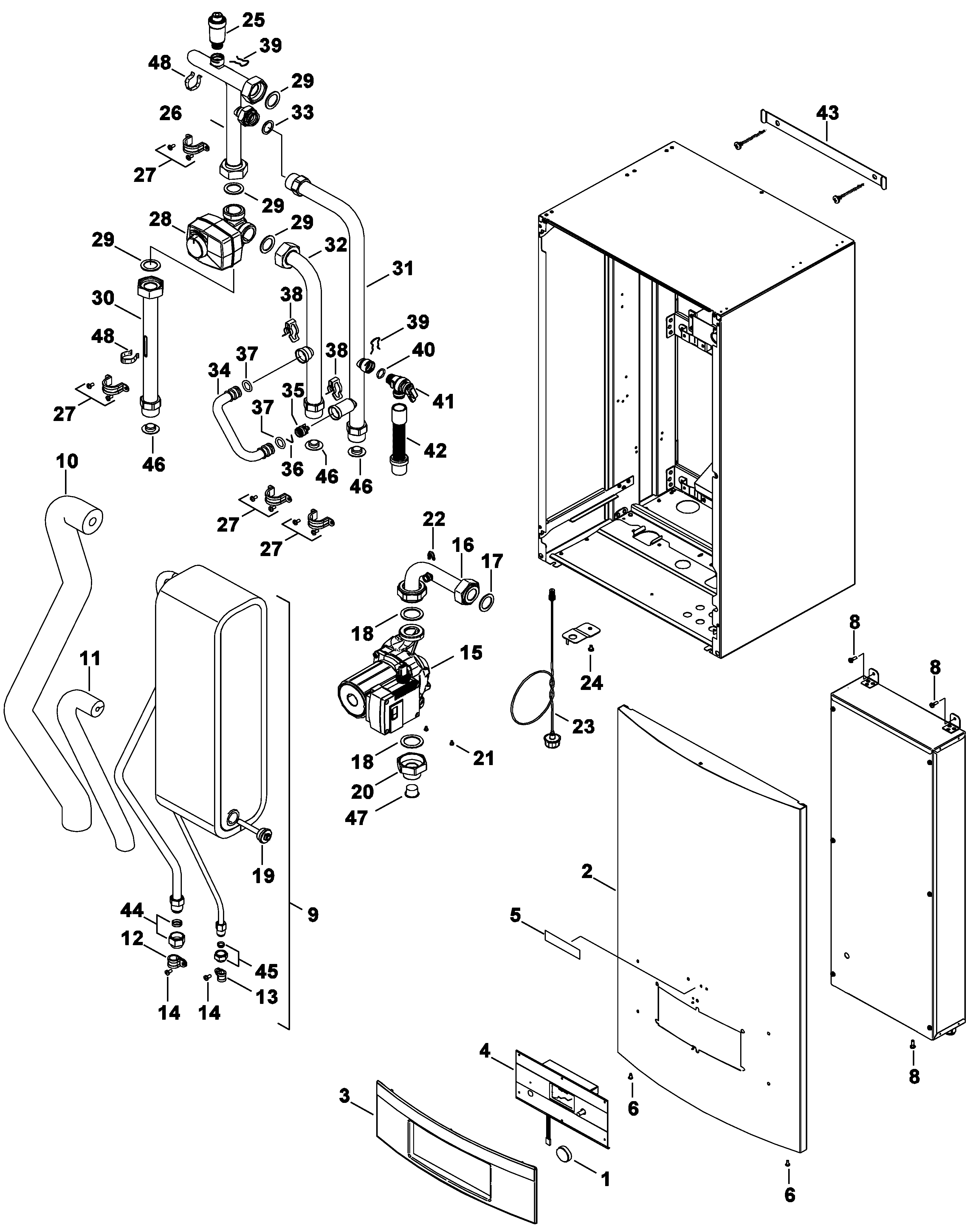 Nefit (Bosch) A/W binnenunit 16.0 E exploded tekening