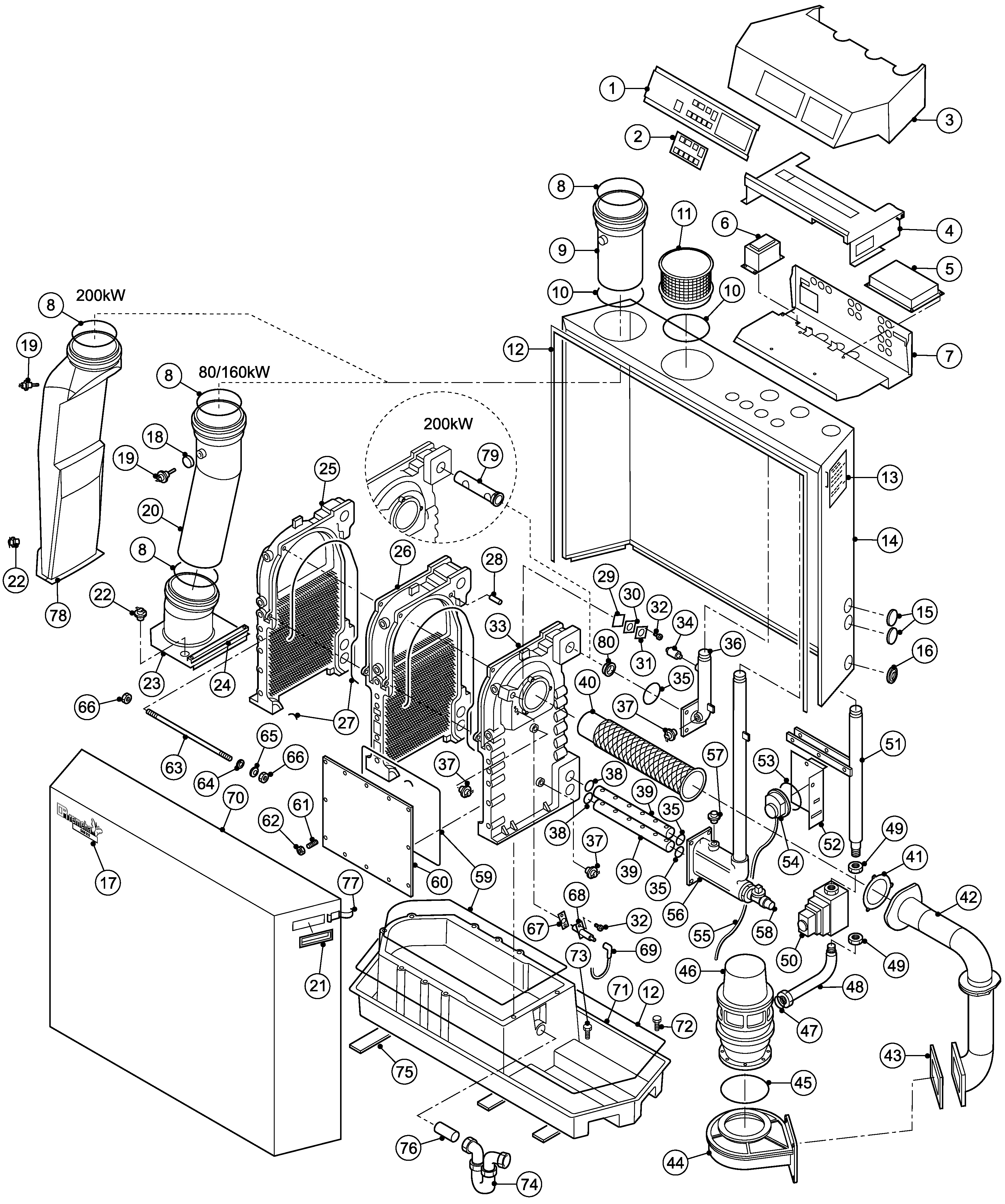 Remeha Gas 210 Eco 80/120/160/200 kW exploded tekening