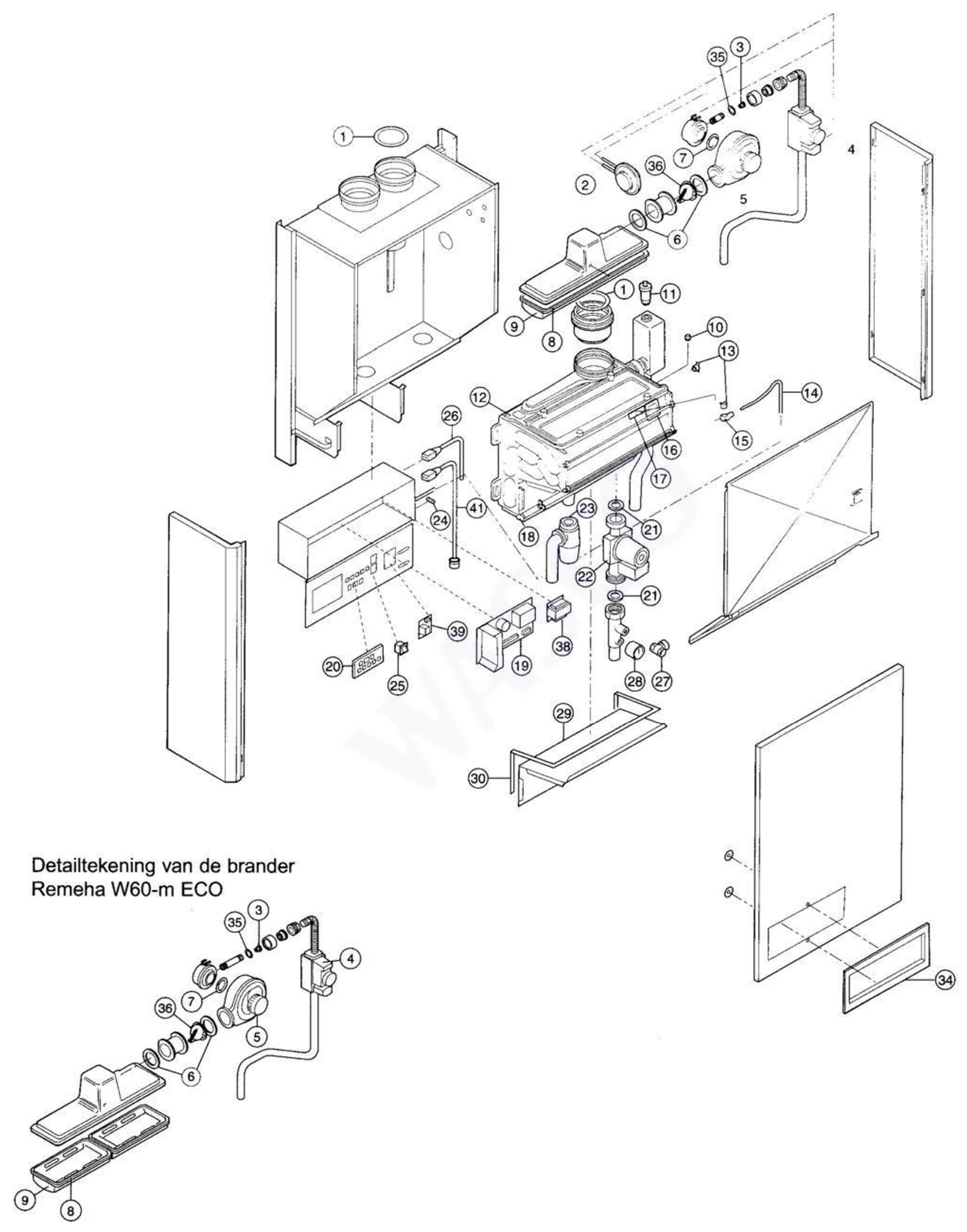 Remeha W40 Modulerende Eco exploded tekening