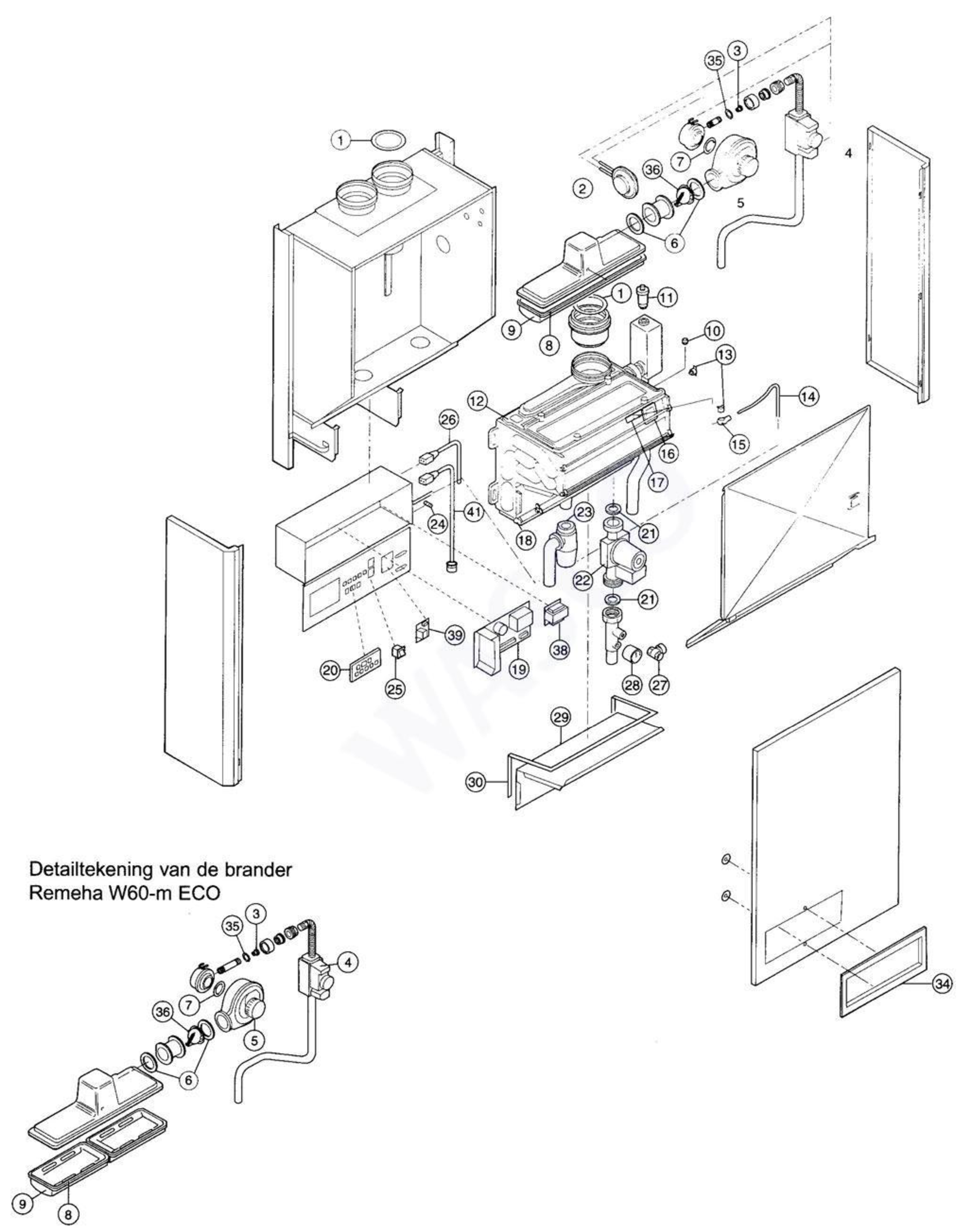Remeha W60 Modulerende Eco exploded tekening