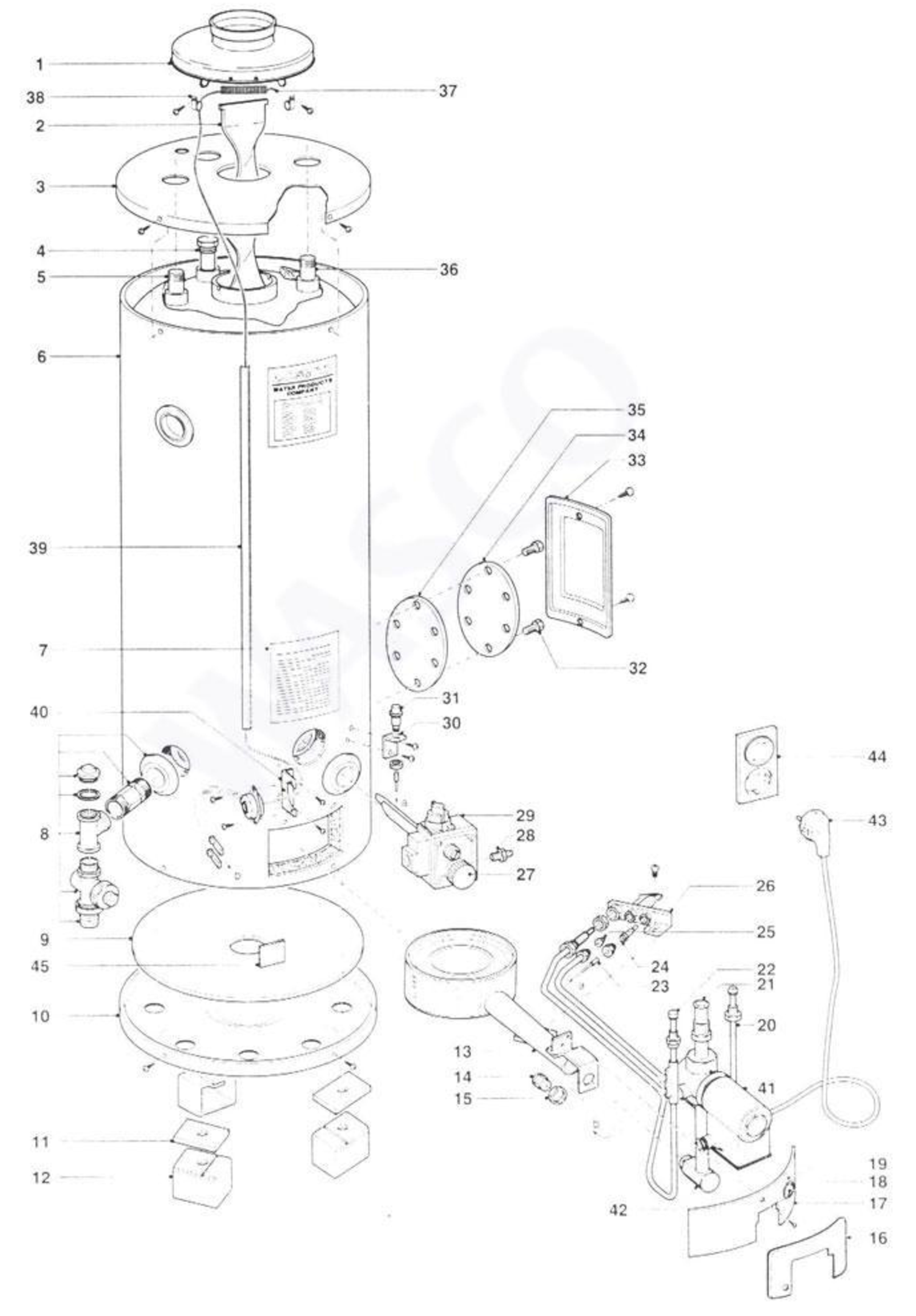 A.O. Smith BT(T)E 65 PN exploded tekening