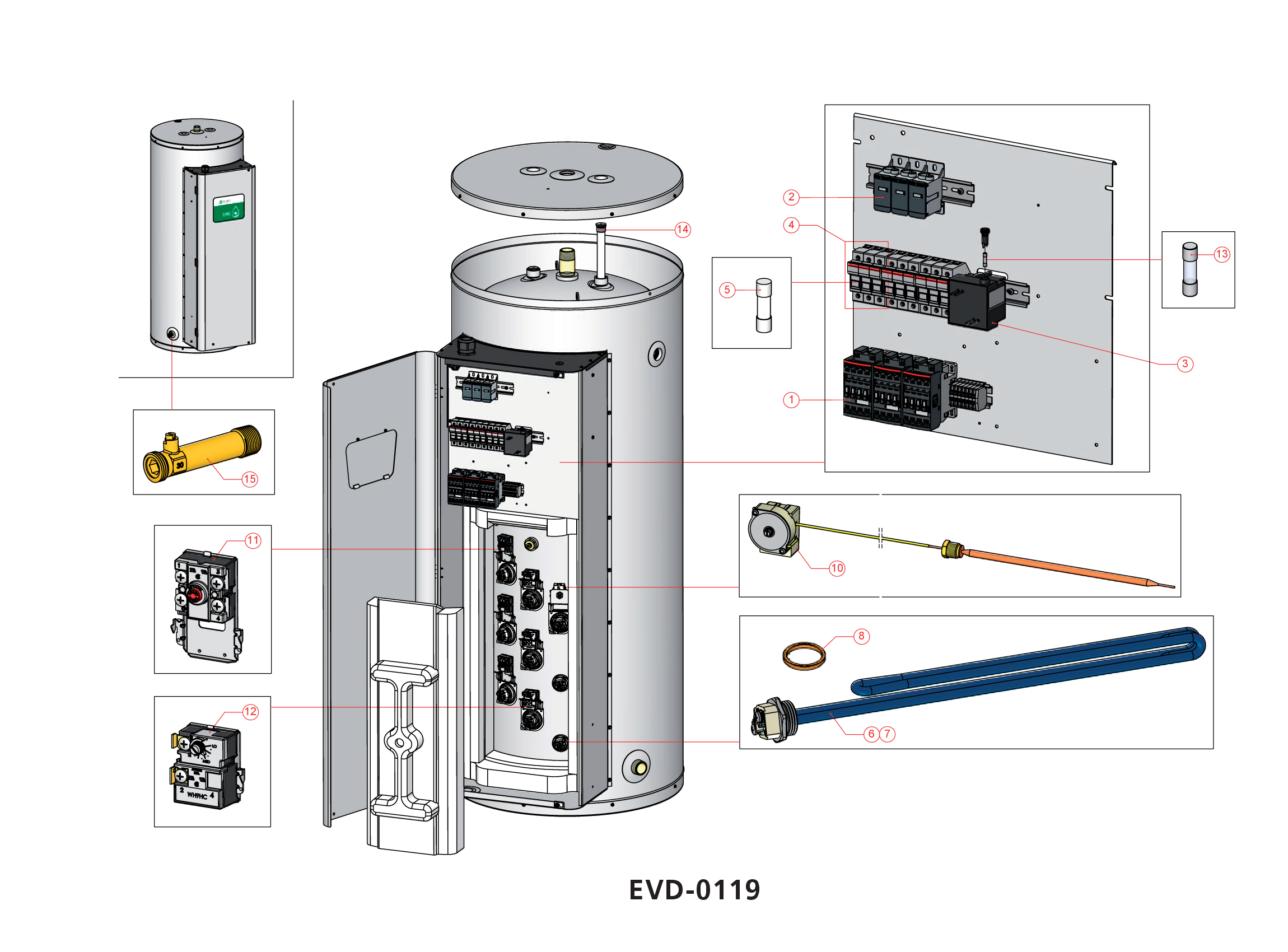 A.O. Smith DRE 52 9kW (na 04-2022) exploded tekening