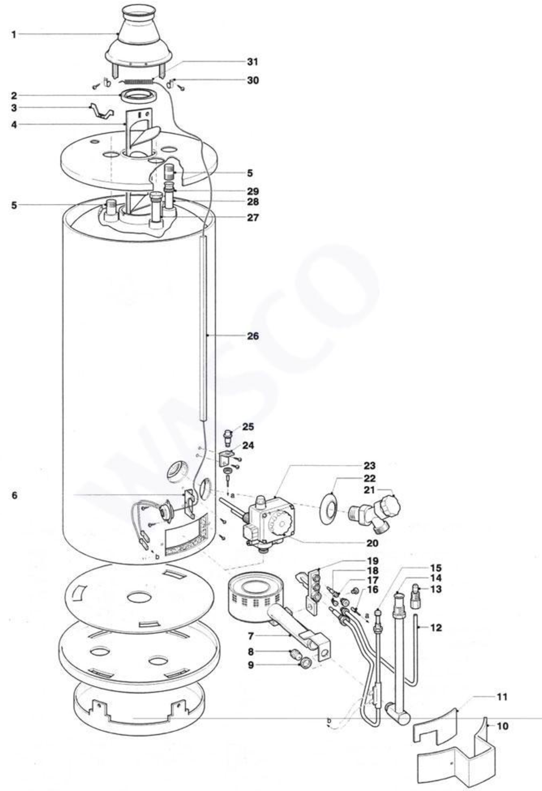 A.O. Smith EQ(B) 115 exploded tekening