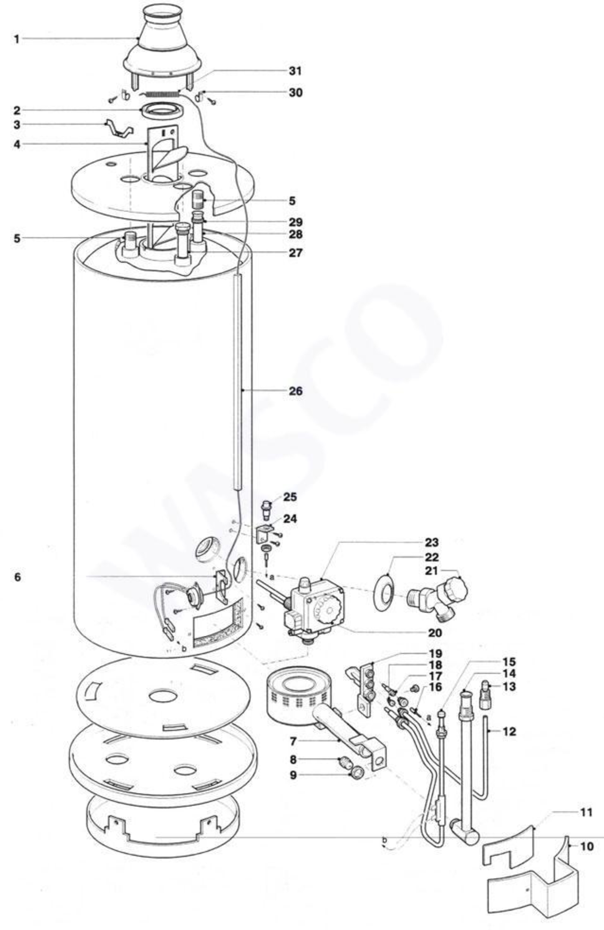 A.O. Smith EQ(B) 155 exploded tekening