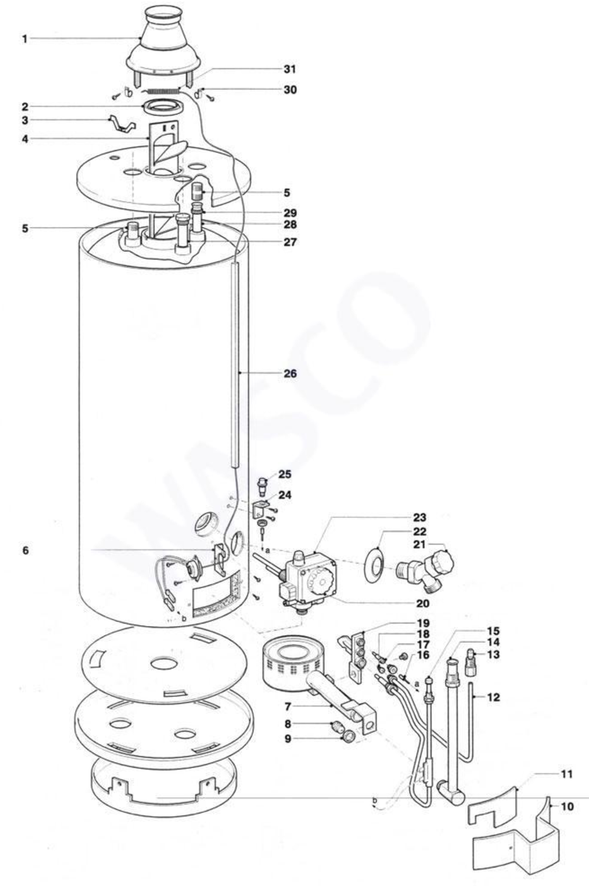 A.O. Smith EQ(B) 200 exploded tekening