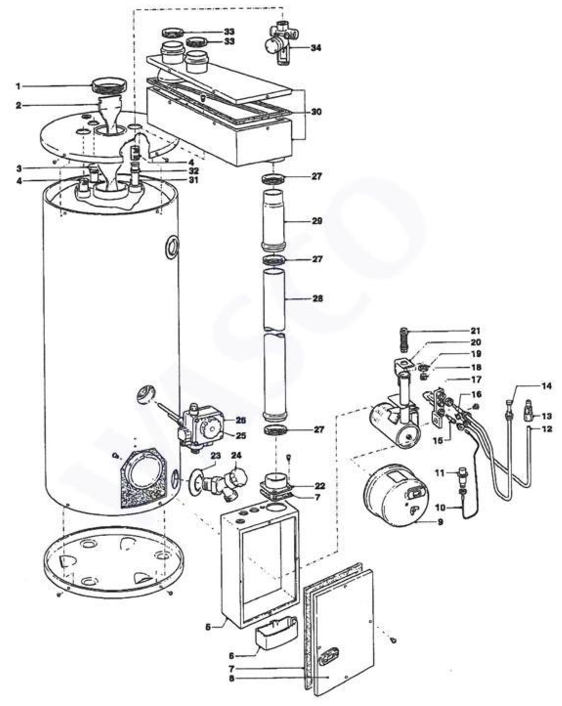 A.O. Smith NGT 155 NN exploded tekening