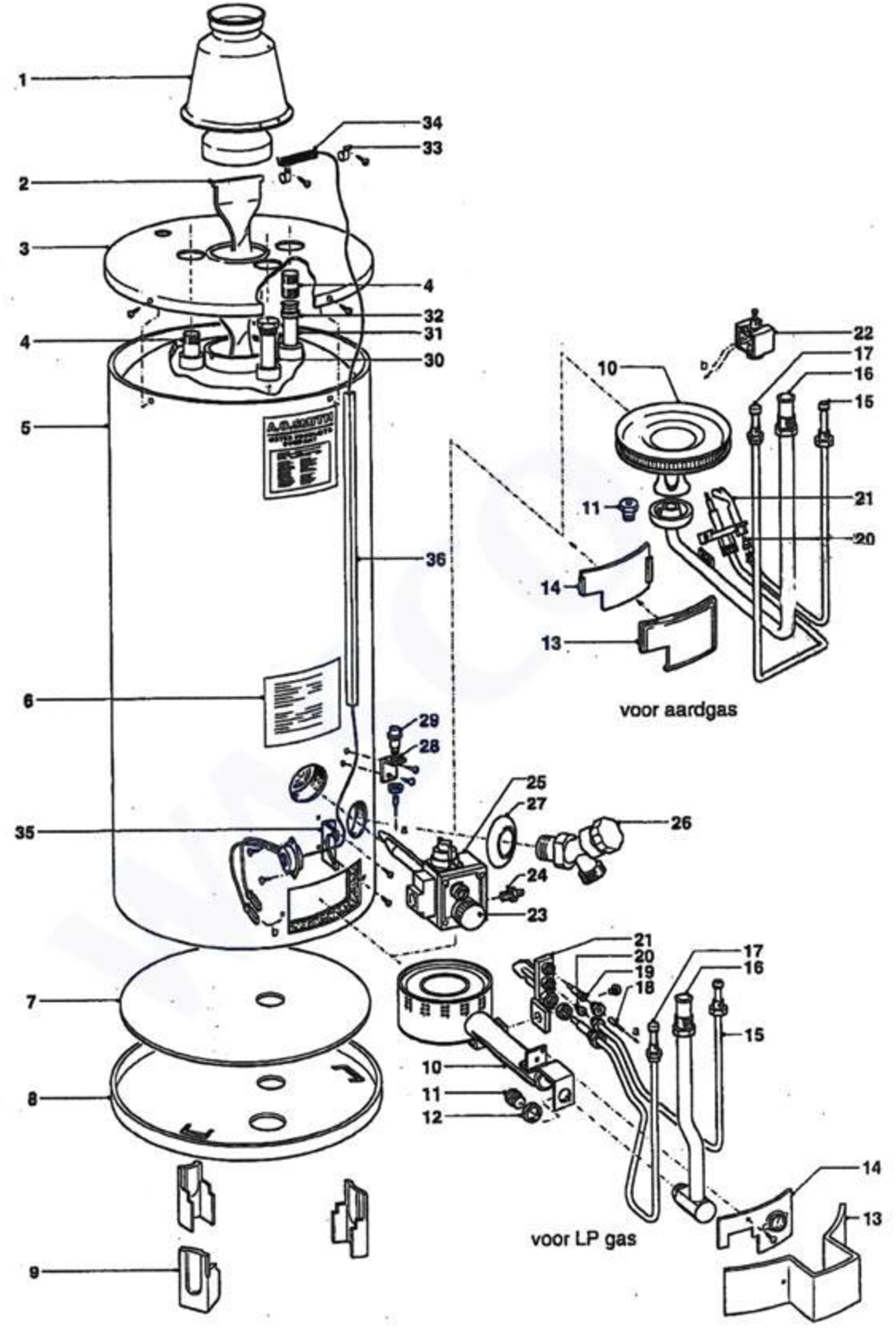 A.O. Smith NPL 40 PN exploded tekening