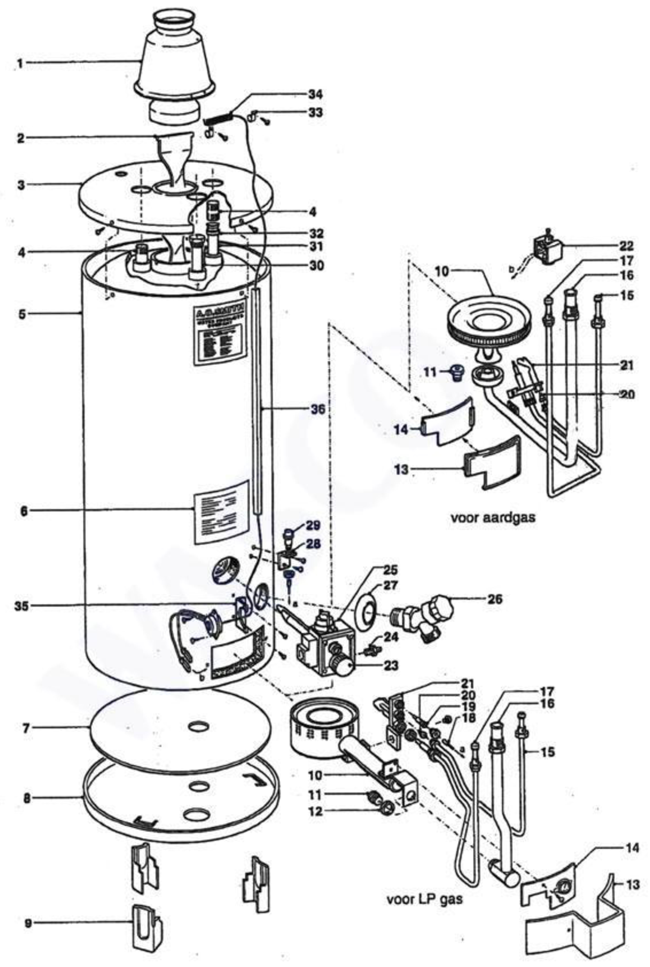 A.O. Smith NPL 40 TNN exploded tekening