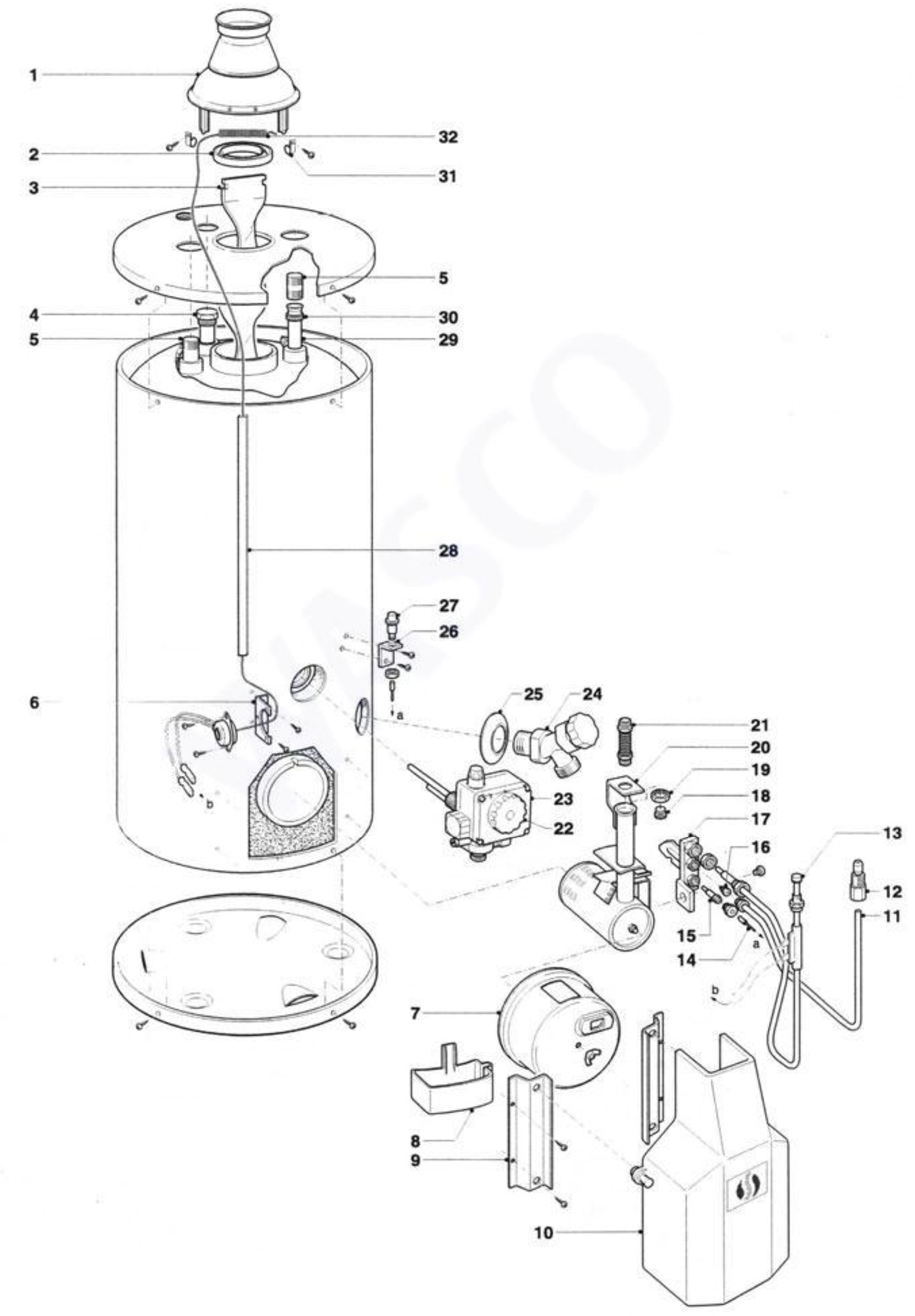 A.O. Smith PGCS 30 exploded tekening