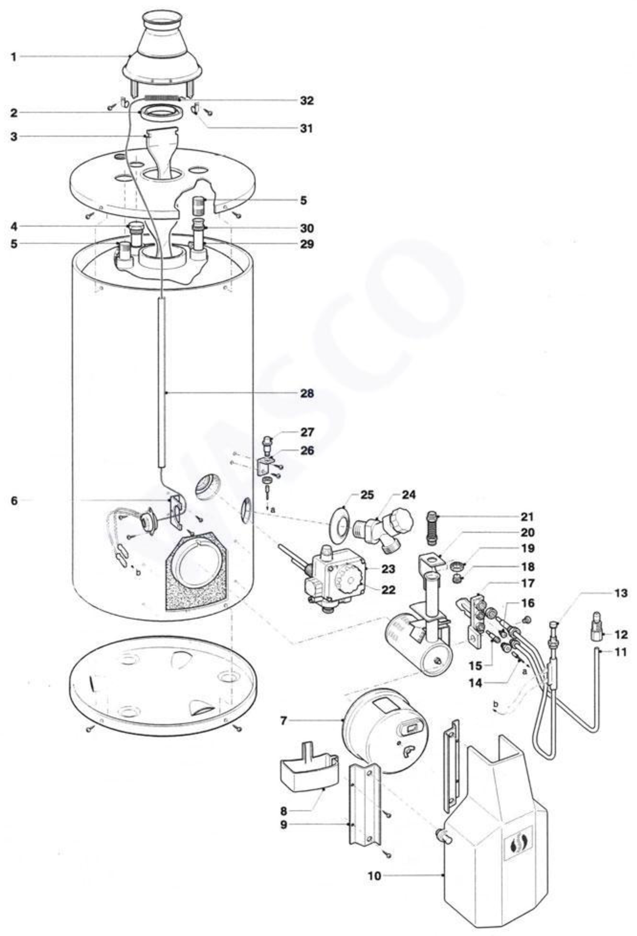A.O. Smith PGCS 40 exploded tekening