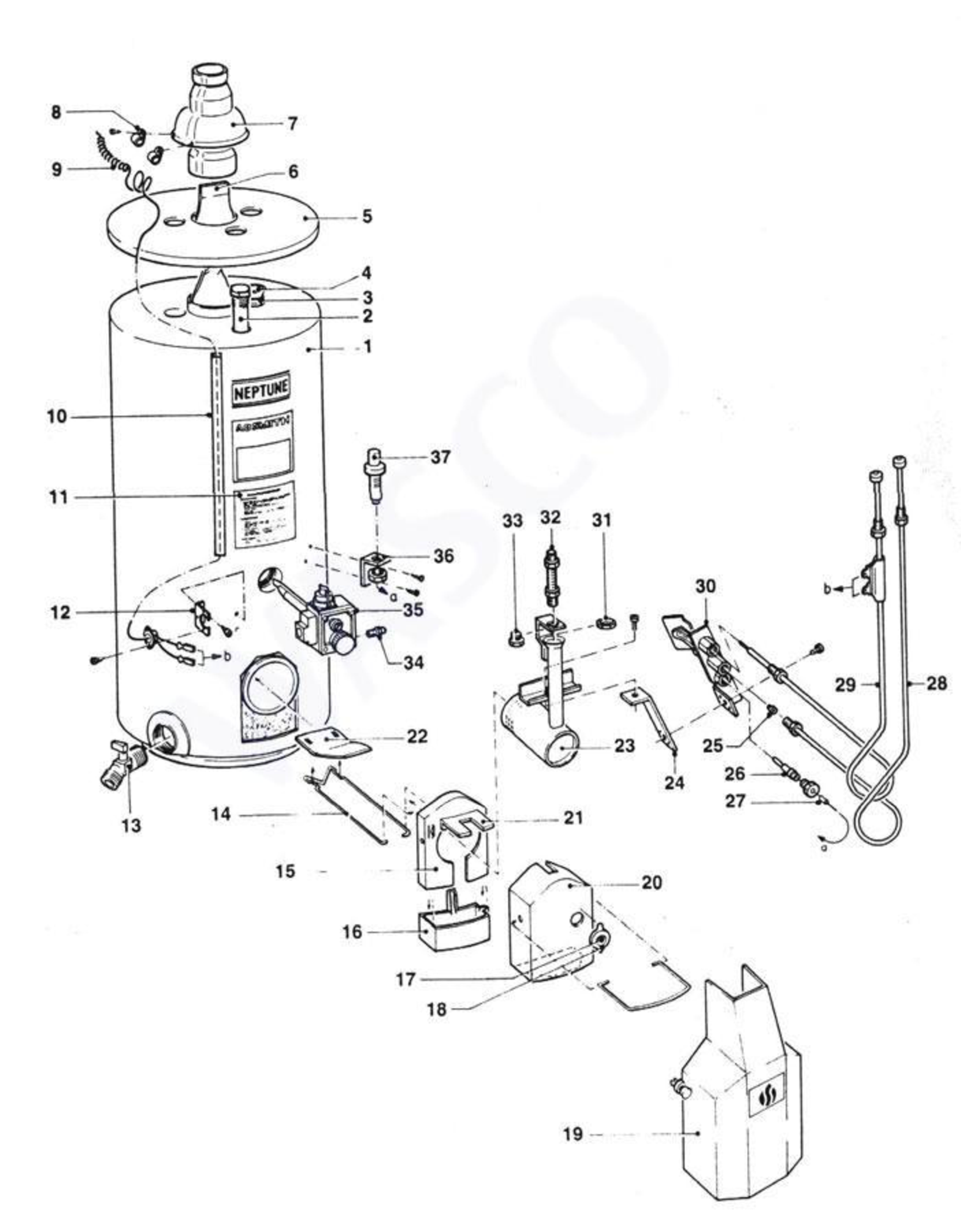 A.O. Smith Tune 250 exploded tekening