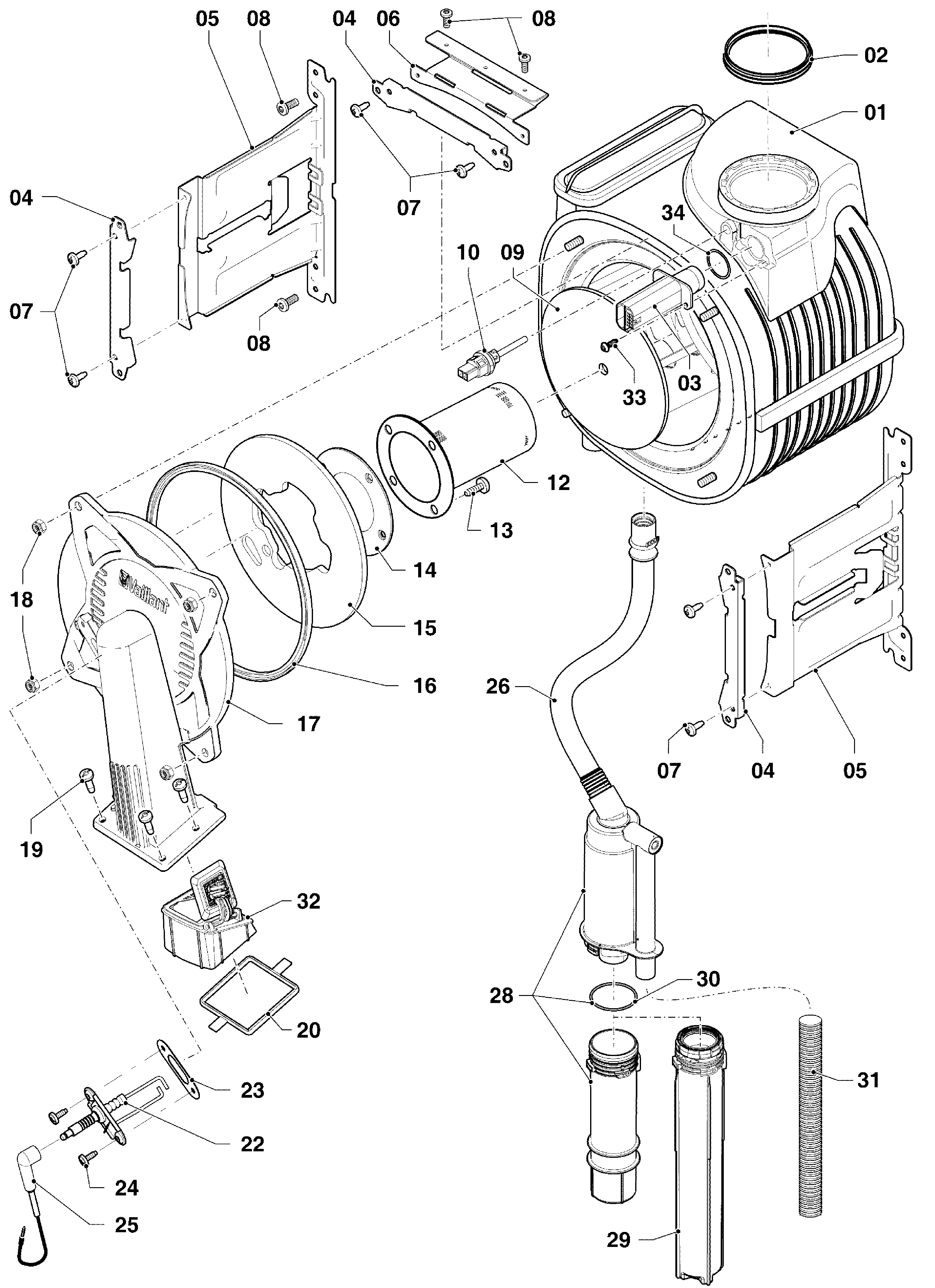 Vaillant ecoTEC exclusive VHR NL 25-35/5-7 exploded tekening