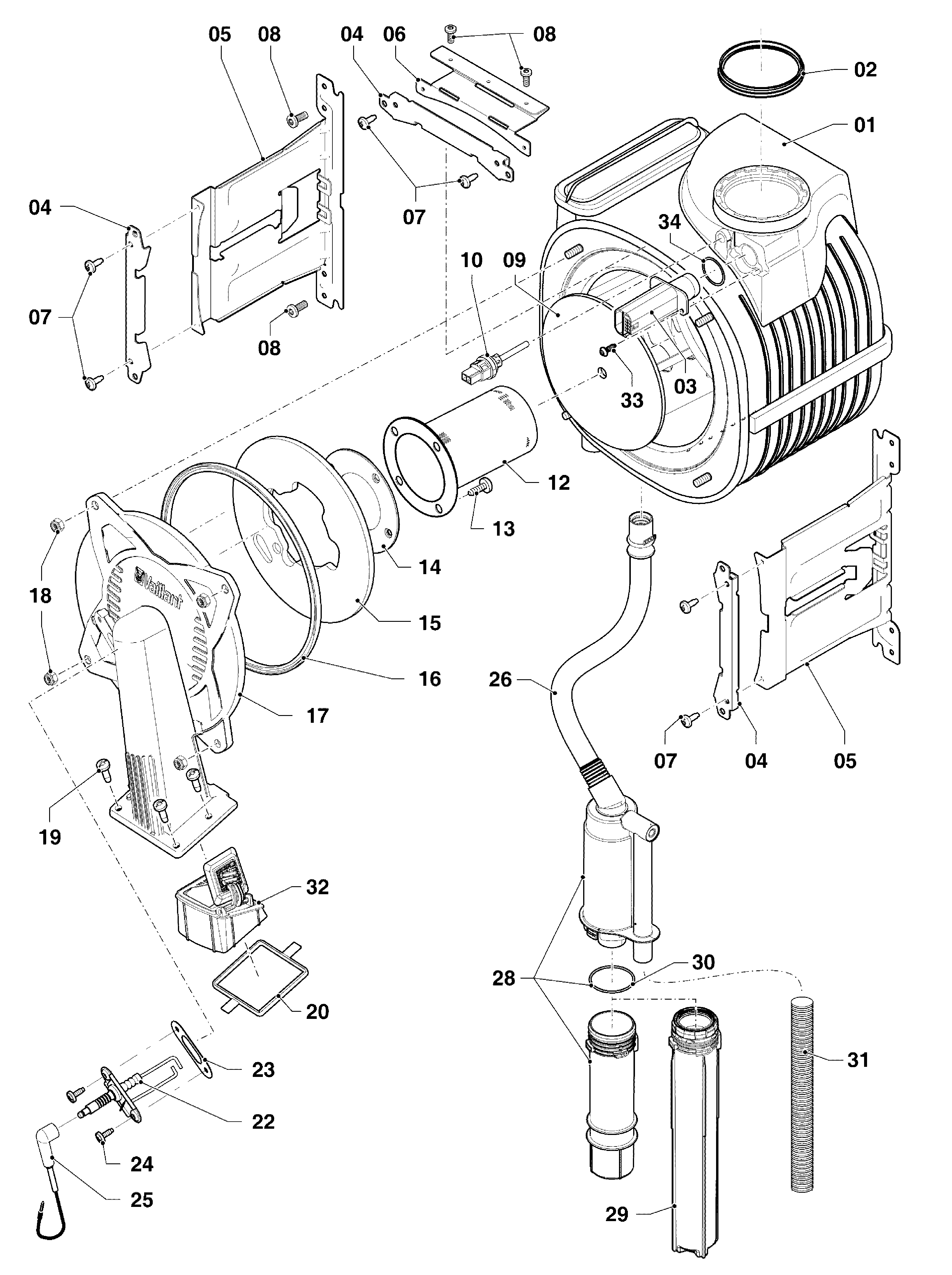 Vaillant ecoTEC exclusive VHR NL 35-45/5-7 exploded tekening