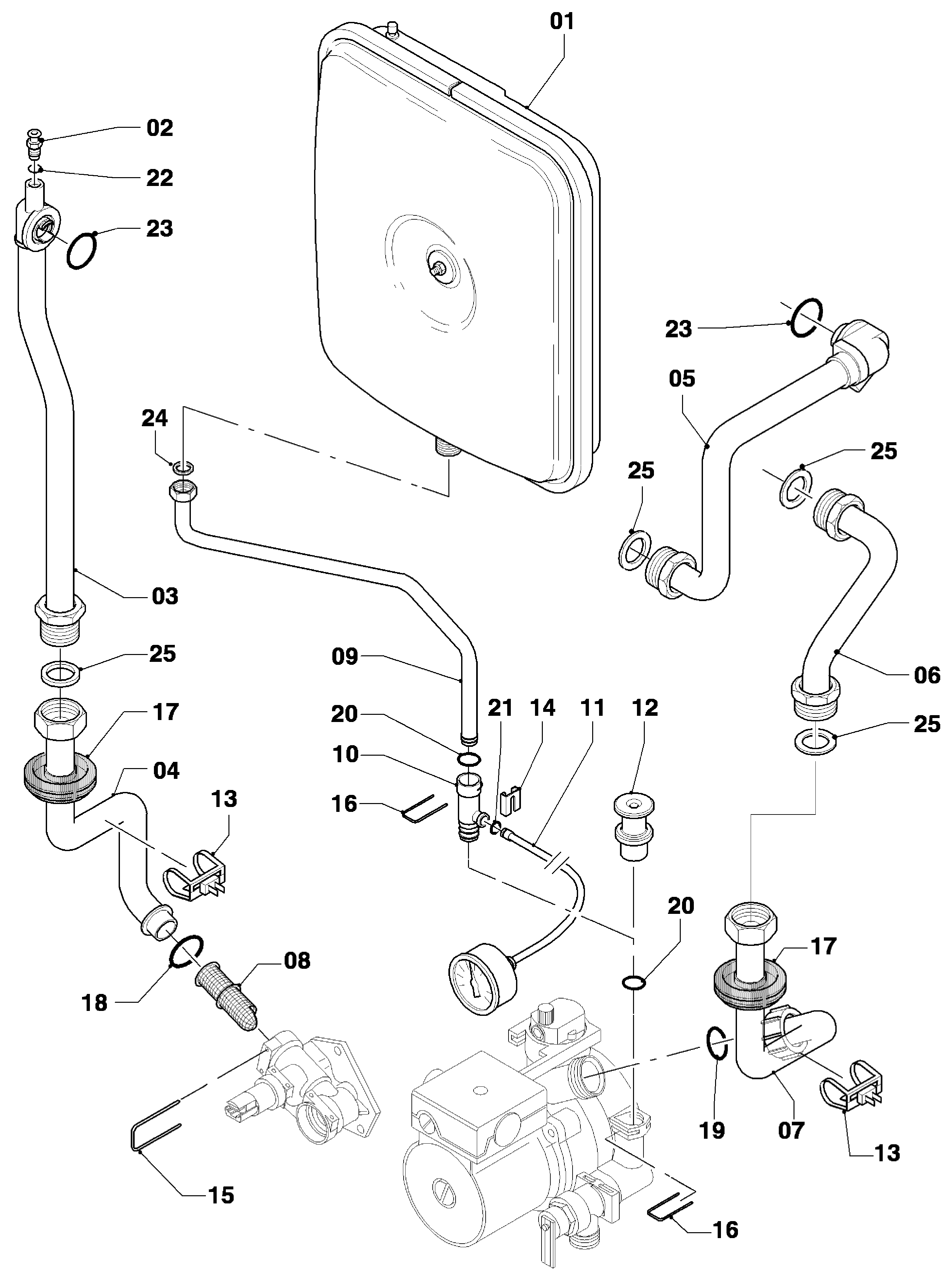 Vaillant Combiketel Turbo CWK 245/4-5 R3 exploded tekening