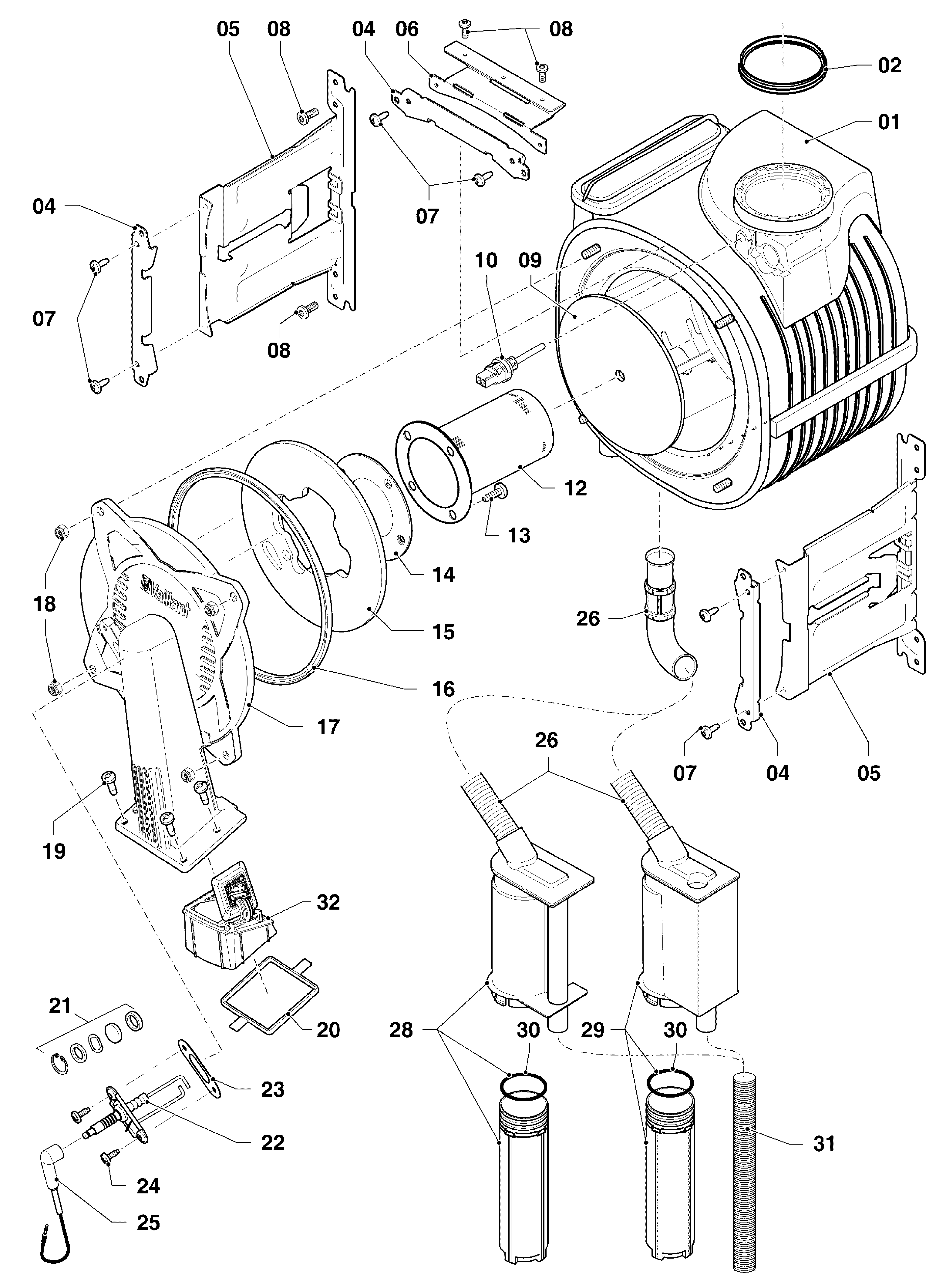 Vaillant ecoTEC plus VHR 30-34/5-5 R6 exploded tekening