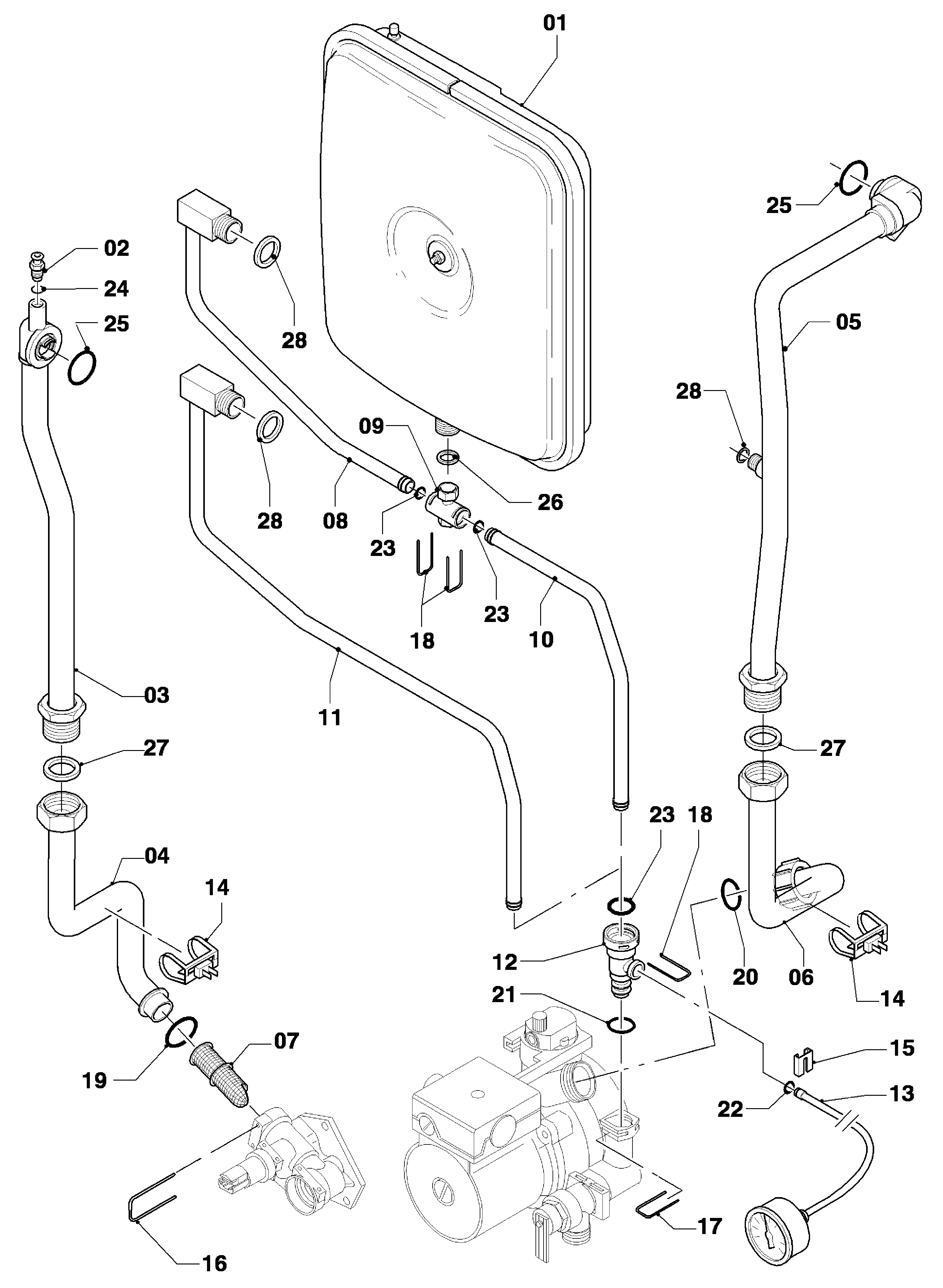 Vaillant Combiketel VCW 254/4-7 exploded tekening