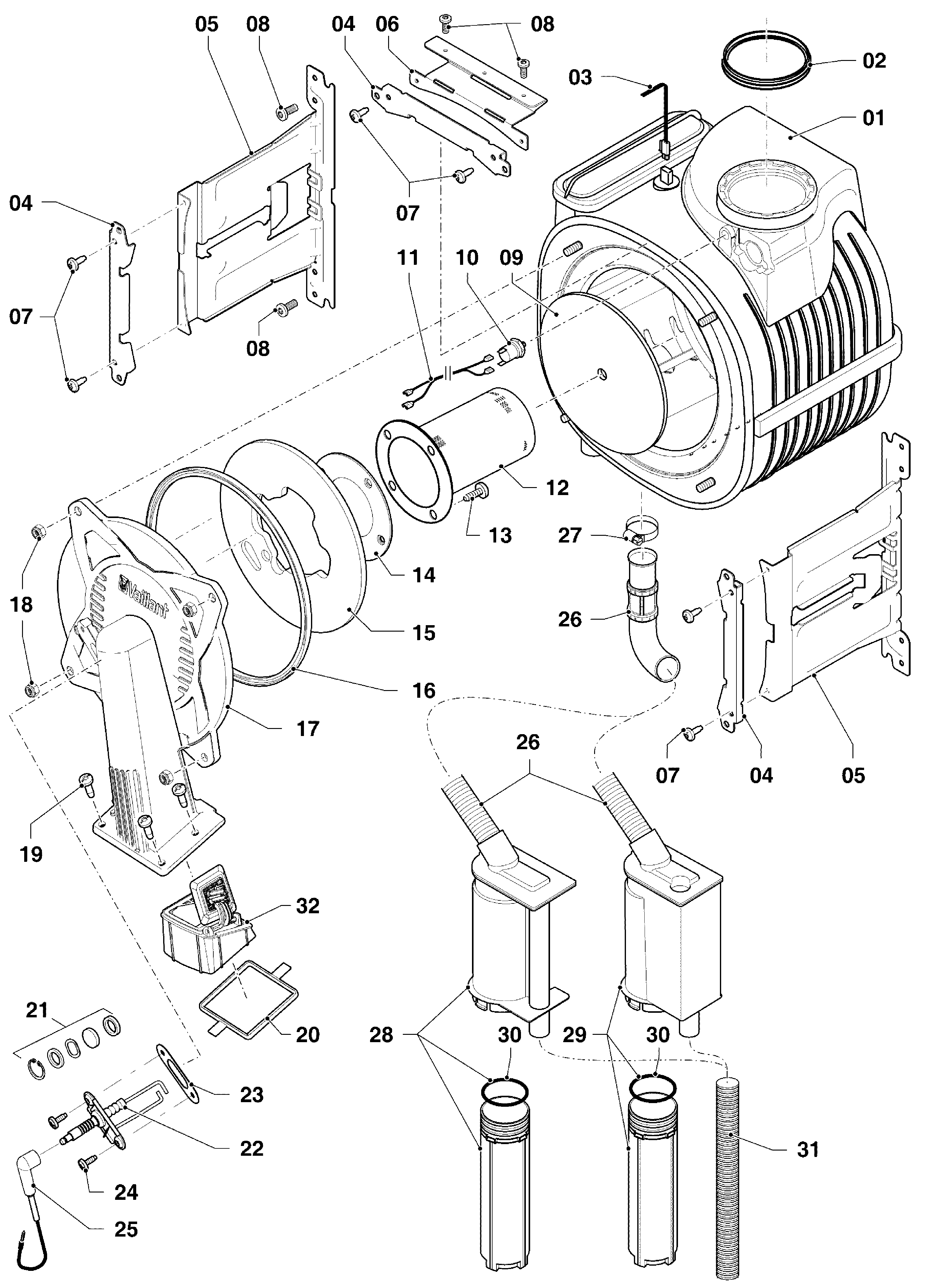 Vaillant ecoTEC plus VHR 25-30/5-5 OT R2 exploded tekening