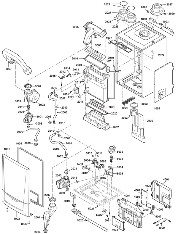 Exploded view Remeha Calenta Ace 35DS Dubbele Solo: Totaaloverzicht