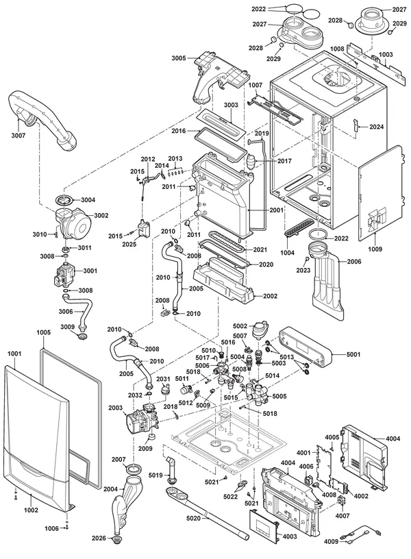 Exploded view Remeha Calenta Ace 40C Combi CW5: Totaaloverzicht