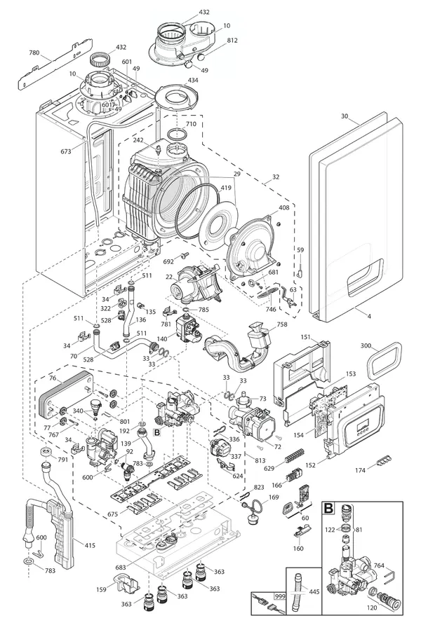 Exploded view Remeha Avanta Ace 24C CW3: Totaaloverzicht