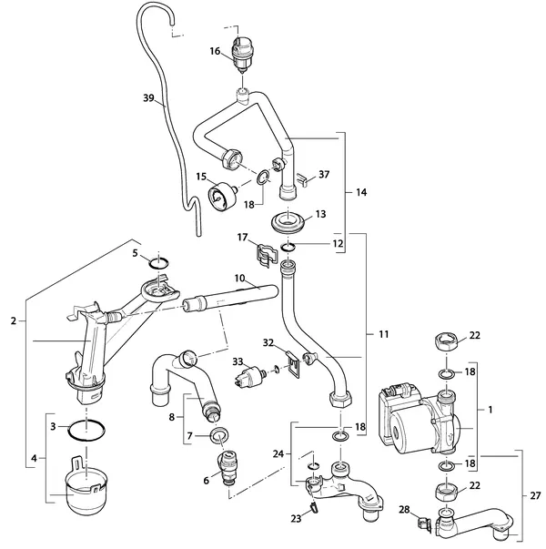 Exploded view Nefit (Bosch) 9000i HR50 Solo Wit: Pomp leidingen
