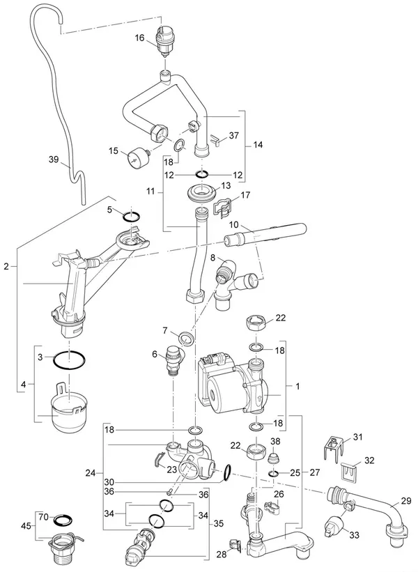 Exploded view Nefit (Bosch) 9000i AquaPower Plus HRC30 CW6: Hydrauliek 45kw