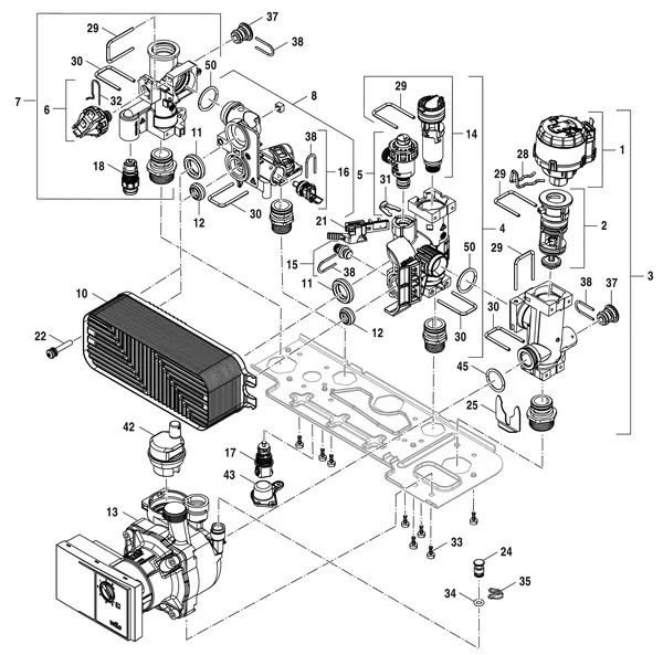 Exploded view Nefit (Bosch) 2300i HRC25/3: Hydrauliekblok