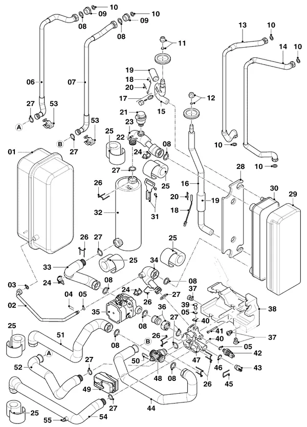 Exploded view Vaillant uniTOWER Split VWL 58/5 IS: Hydraulische delen