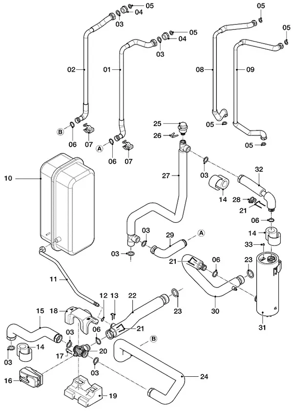 Exploded view Vaillant uniTOWER VIH QW 190/6 E: Hydraulische delen