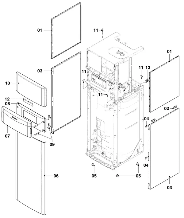 Exploded view Vaillant uniTOWER VIH QW 190/6 E: Manteldelen