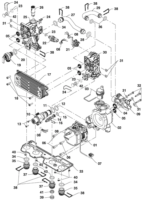 Exploded view Vaillant ecoTEC pure VHR 18-24/7-2: Hydraulische delen