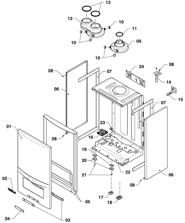 Exploded view Vaillant ecoTEC pure VHR 18-24/7-2: Manteldelen