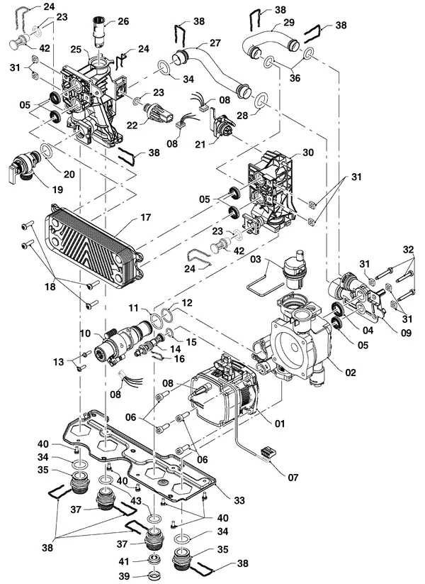 Exploded view Vaillant ecoTEC pure VHR 18-24/7-2 EXP: Hydraulische delen