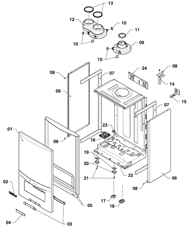 Exploded view Vaillant ecoTEC pure VHR 18-24/7-2 EXP: Manteldelen